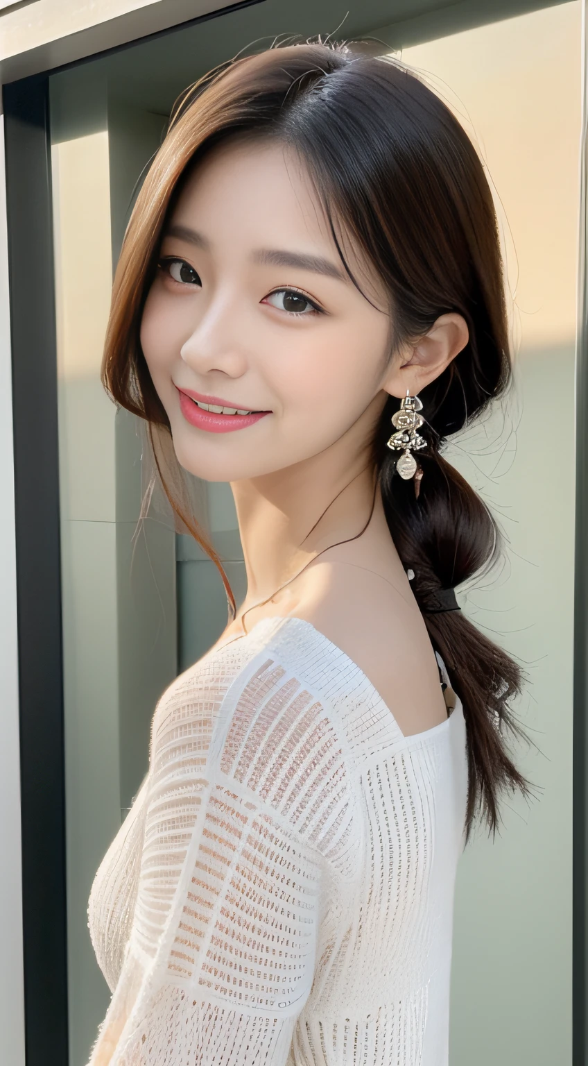 ((Top Quality, 8K, masterpiece: 1.3)), 1woman, 20yo, Korean female idols: 1.5, Slender abs beauty: 1.3, (Hairstyle casual, large full breasts: 1.1), S-line body, Full Makeup: 1.1, The dress:1.3, Ultra-fine face, A detailed eye, Double eyelidd, Sorrisos, Location Random: 1:2