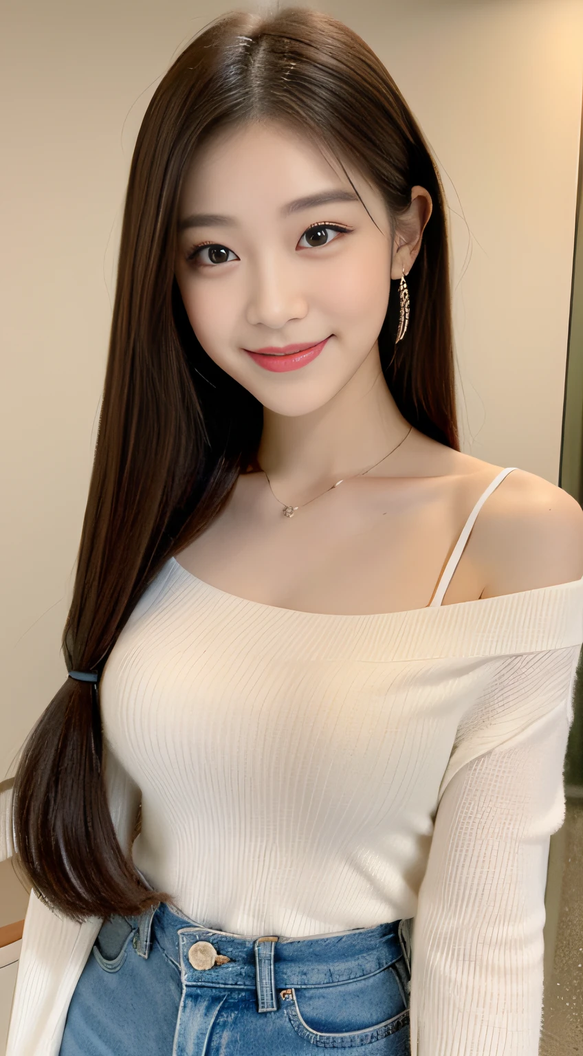 ((Masterpiece, Top image quality, high resolution、alone、skin shiny))(on the table, best quality, actual, super detailed, meticulous, high resolution, 8k wallpaper), Close-up portrait of a beautiful woman, like, smiling, light brown messy hair, Perfect dynamic composition, 美丽meticulous的眼睛, Just like the cover of a fashion magazine, on campus,Gorgeous costumes,hot stamping clothing,
