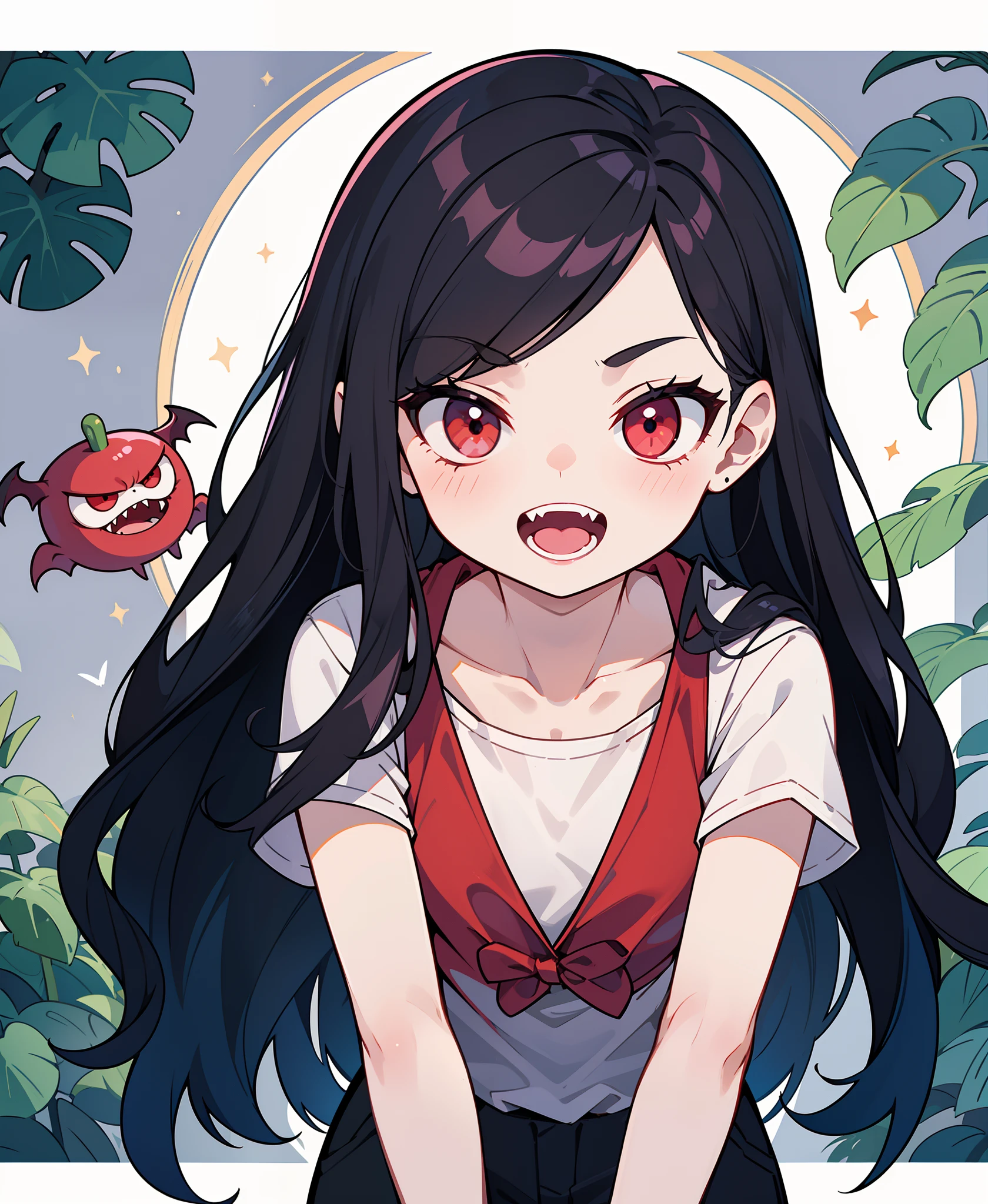 beautiful, masterpiece, best quality, 1girl,
marceline abadeer, black hair, clothed, clothing, fangs, grey body, grey skin, hair, long hair, looking at viewer, plant, solo, teeth, vampire, adventure time, a-
