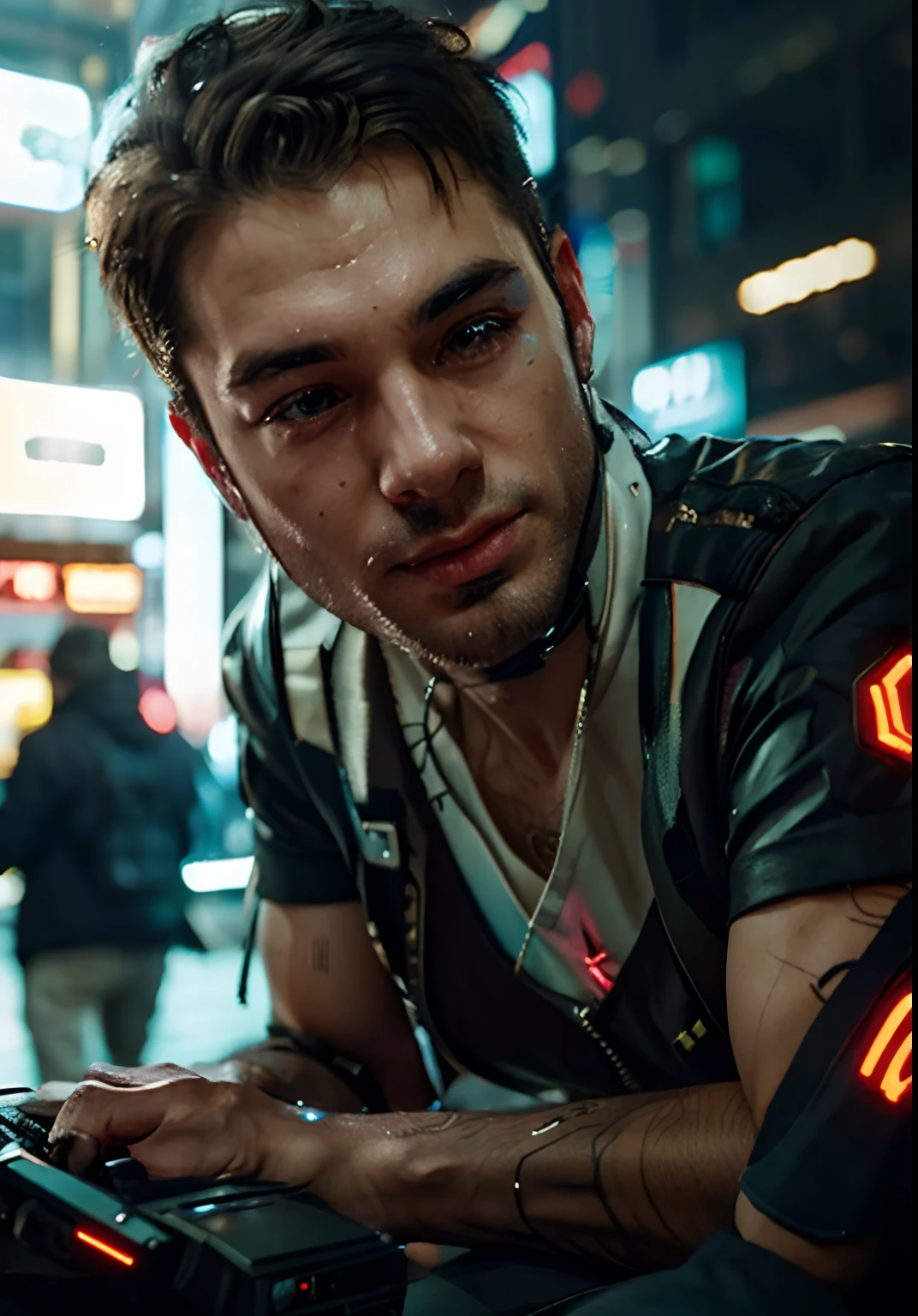 Change background cyberpunk handsome boy, realistic face, 8k, ultra realistic,