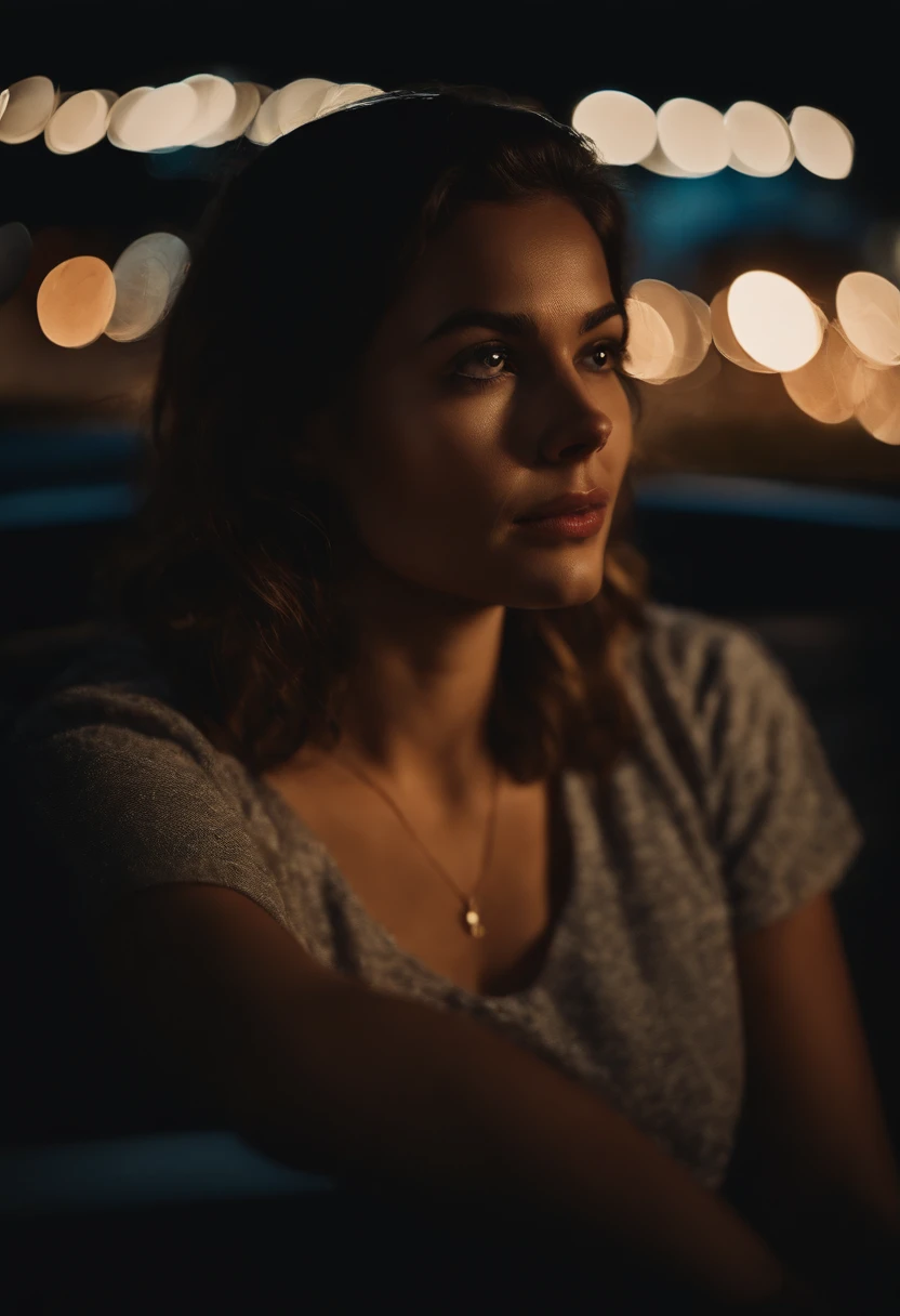 Girl sitting outside of a car at night