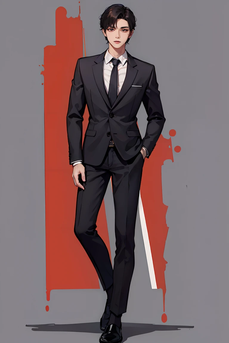 young male,mtu,shoun,Business suit,trouser,leather shoes,Stand head-on,greybackground,solid color backdrop