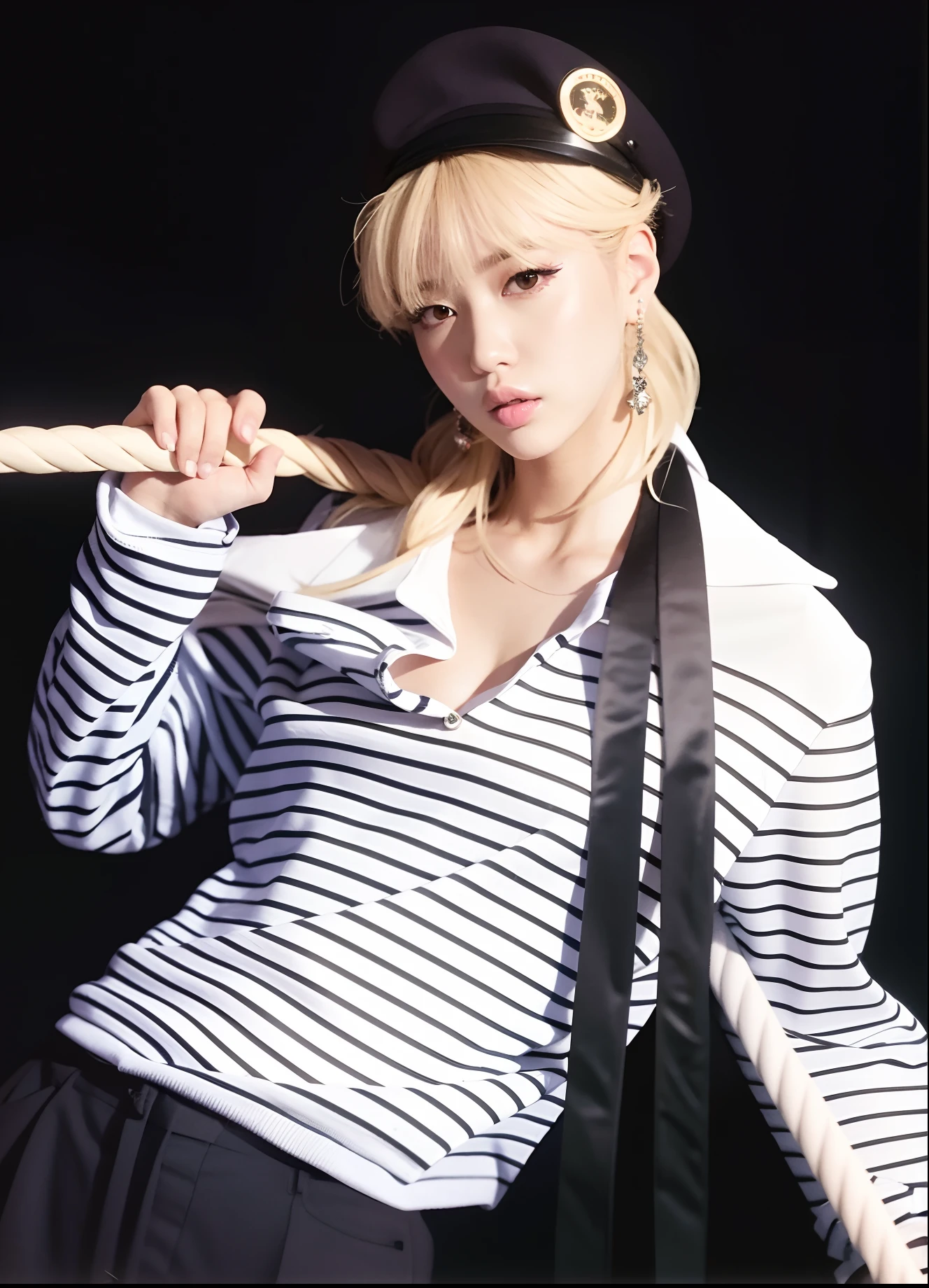 Mulher loira em traje de marinheiro segurando um taco de beisebol e posando para uma foto, Dom Yunjoo, Cai Xukun, Jinyoung Canela, Retrato de Jossi de Blackpink, Bae Suzy, Parque Roseanne do Blackpink, jia, imagem vazada, Sakimichan, Janice cantou, Heonhwa Choe, Rena Nounen Estilo 3/4, jossi do blackpink