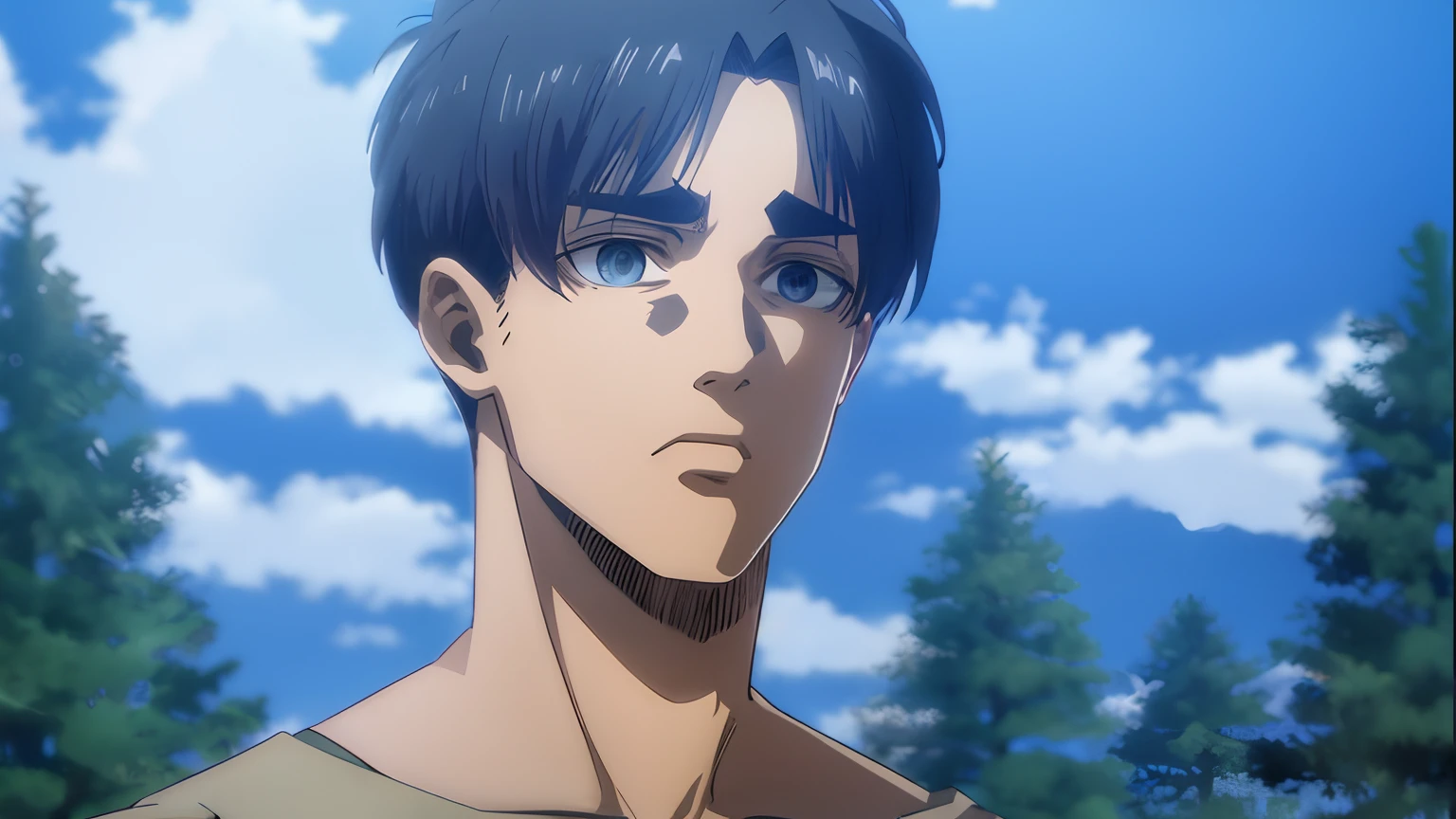 official anime still, the art style resembles the character art style from the anime vinland saga and attack on titan, eyebrows, lashes and hair are shaded very realistically