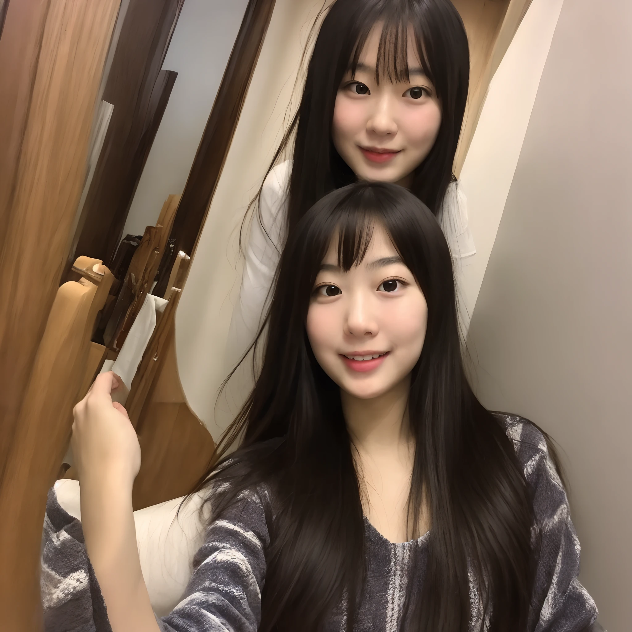 full shot, 14 years old Japanese idol, bangs, naked, smaller face, smile, looking at viewer, in bedroom, (night:1.8)