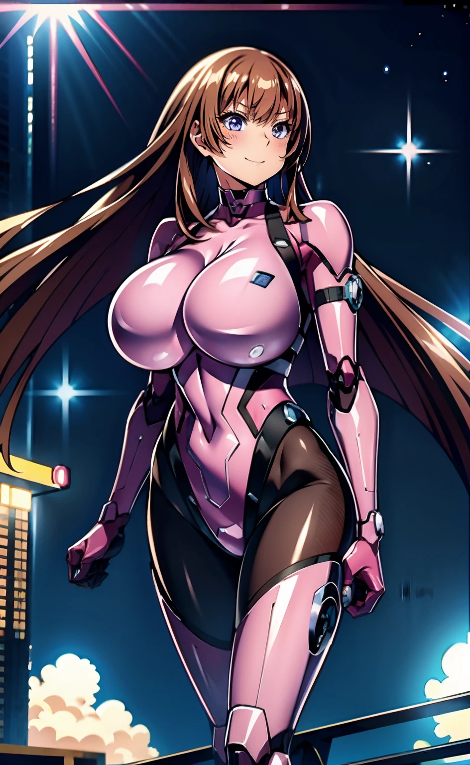 1womanl, rivulets_asuka, (pink leotard:1.2), (Long_Hair, hime-cut, Huge breast:1.1),
(Masterpiece, High quality, Best quality, 4K, 8K, 16k, A high resolution, absurderes:1.2),
(Mechanical_Legs, Mechanical_Arms, Smile:0.9), choker necklace, huge tit, Thick legs and thin waist, Crazy swollen breasts, Fitness model, Ruddy cheeks, perspire, Walk the city streets at night