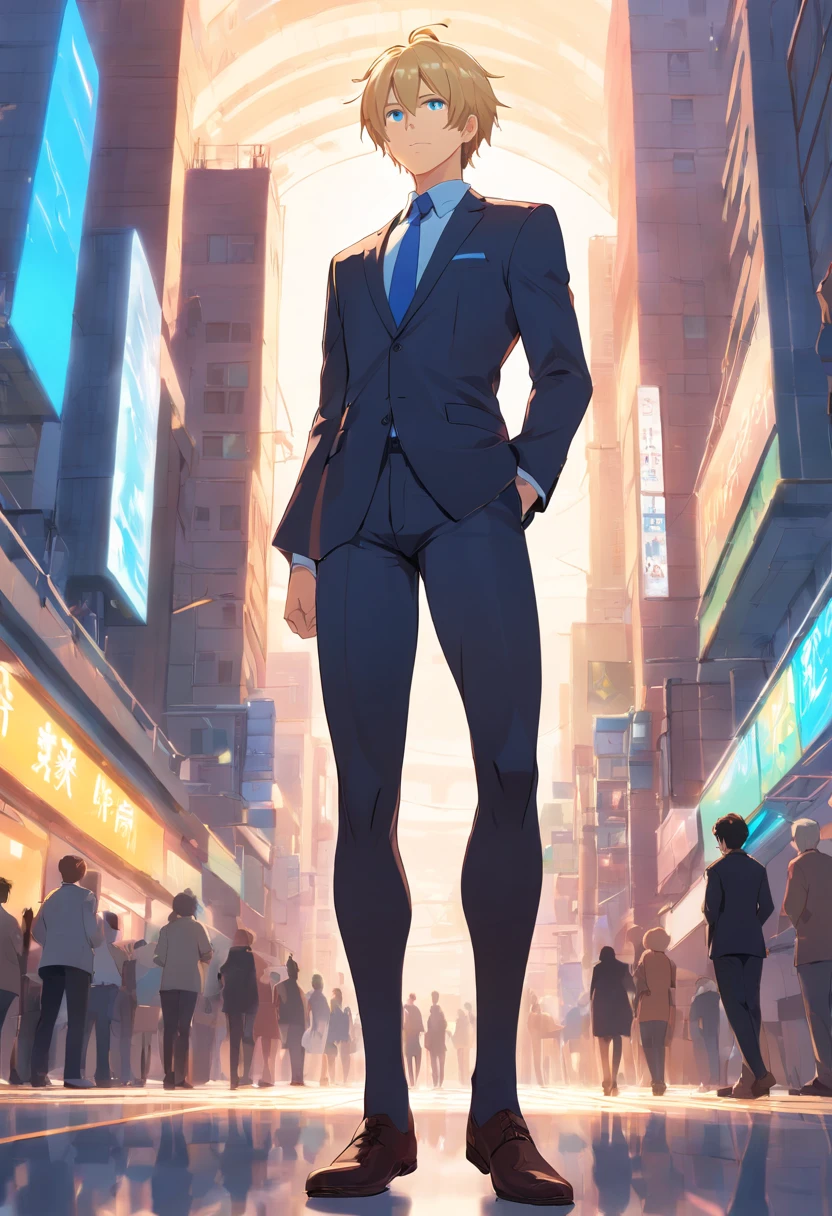 1 male human、a blond、Huge ass、Black Tights Suit、Blue eyes、Large, thick thighs、short-haired、wide hips、musculature