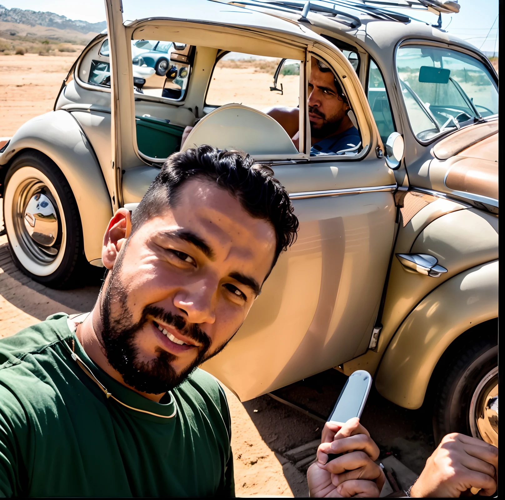 there is a man that is standing next to a car, "RED AND WHITE BEETLE" danilo torres, caio santos, eloy morales, kombi, victor maristane, carmelo blandino, david rios ferreira, joel torres, beto val, andrea rocha, miguel iglesias, album photo, esteban maroto, profile image, pacal votan, selfie photo, edu souza