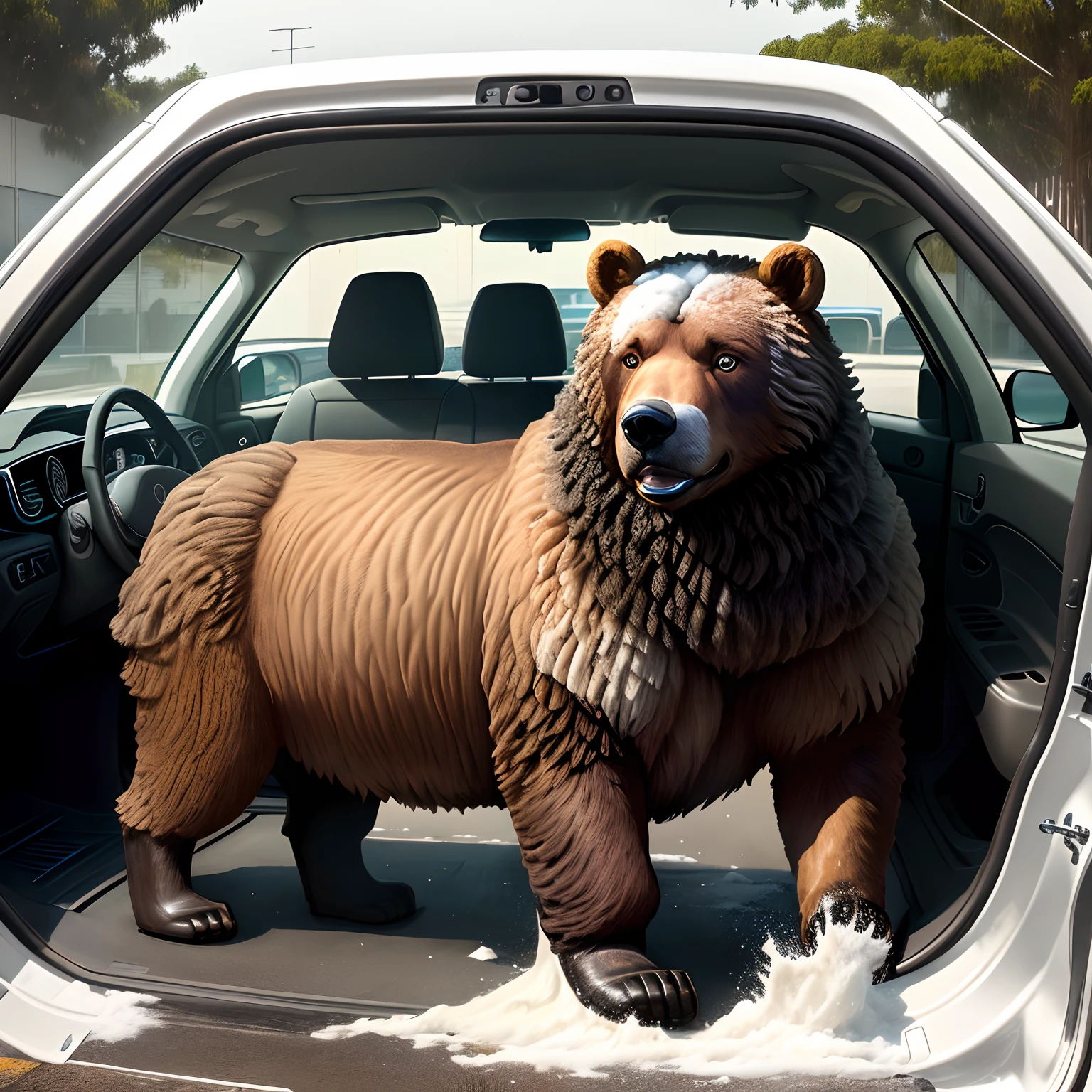 Polar bear in a limo