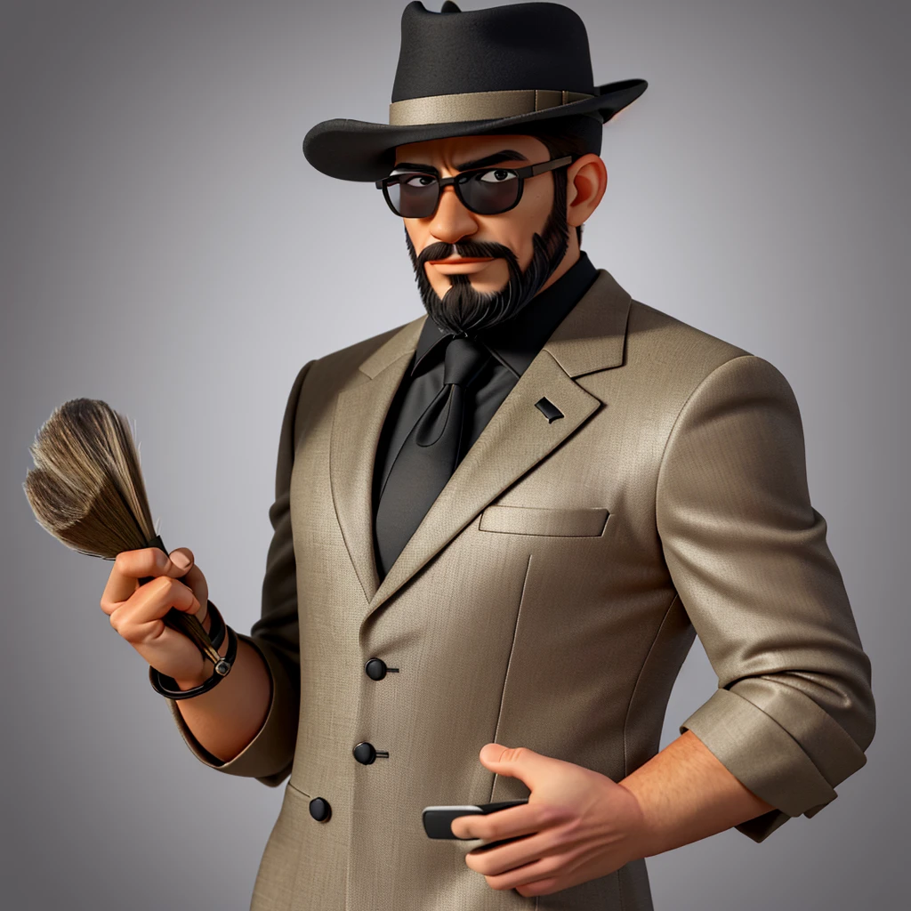 (highres,realistic) a latin man with a (extremely detailed) beard and (detailed, sharp) features, wearing a (stylish, black) hat and a (sleek, fitted) black shirt. He is wearing (stylish, trendy) sunglasses, and his profile picture is taken with him (looking away). He is also wearing a (classy, well-fitted) fedora, which adds to his (elegant, sophisticated) appearance. The image should be of the (best quality, 4k, high resolution) and have (ultra-detailed) facial features. The overall style should be (realistic, photorealistic) with (studio lighting) to emphasize the man's features.