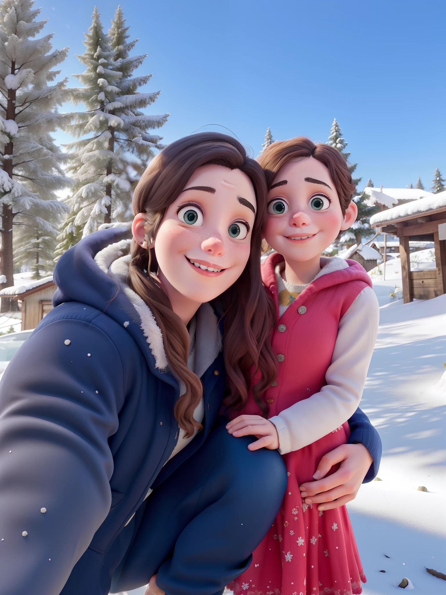 Mae e filha de 2 anos na neve