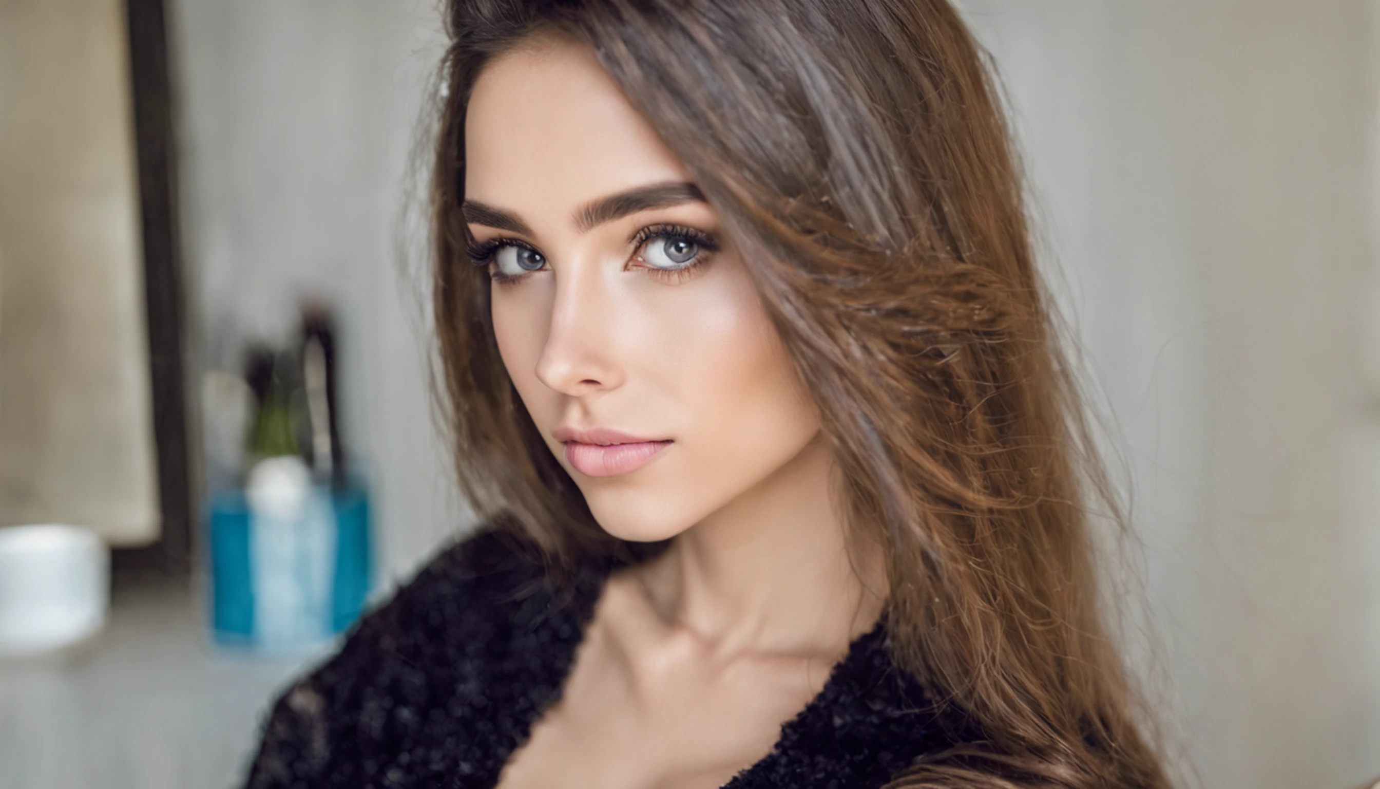 Arafed mulher vestindo roupas atraentes sexy preto, ??????????? com olhos castanhos, Retrato Sophie Mudd, cabelos pretos e olhos grandes, Selfie de uma jovem mulher, Olhos no quarto, Violeta Myers, ohne Maquiagem, maquiagem natural, staring directly at camera, Rosto com Artgram, dezentes Maquiagem, Impressionante tiro de corpo inteiro, em um telhado, Fission, Surrealism, depth of field, UHD, 1080P, 16k, high details, anatomically correct