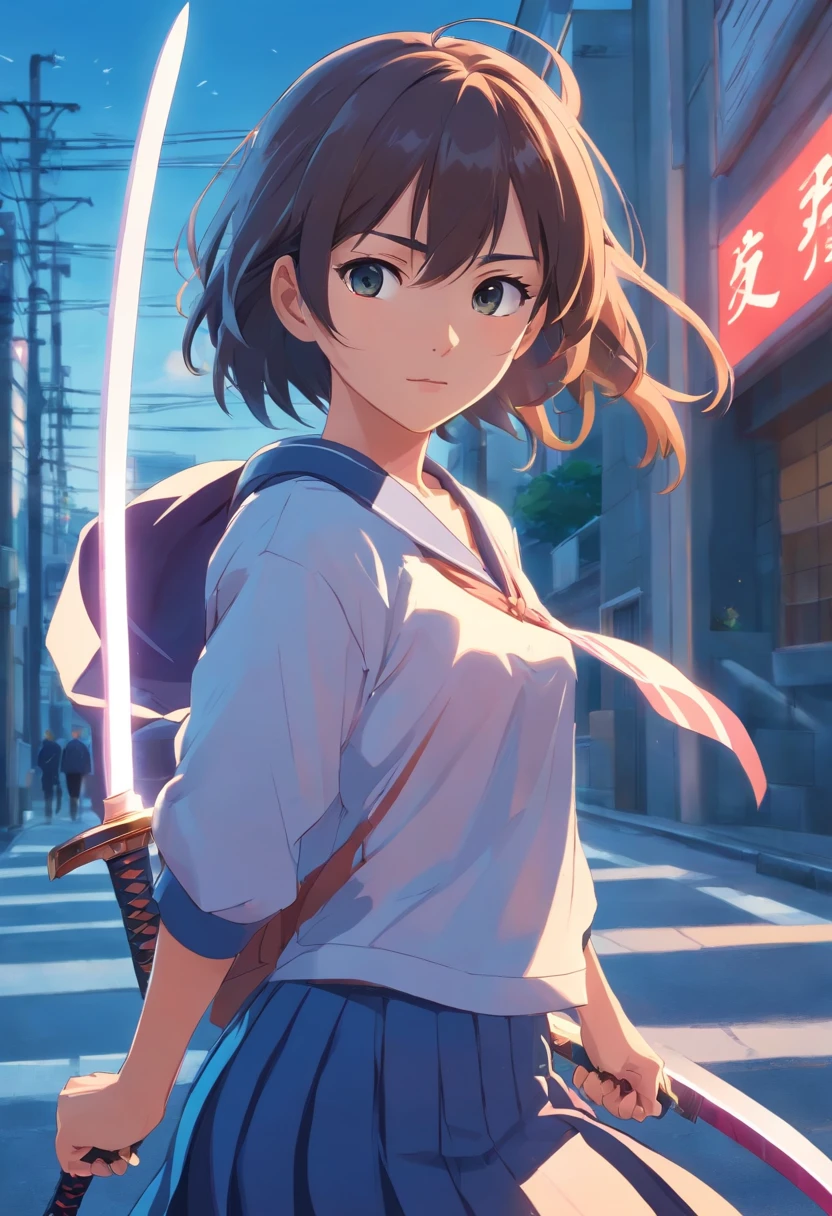 High school girl with Japan sword