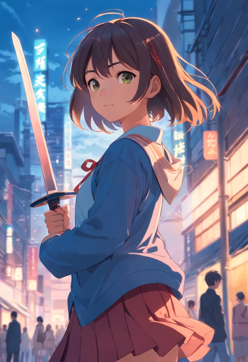 High school girl with Japan sword