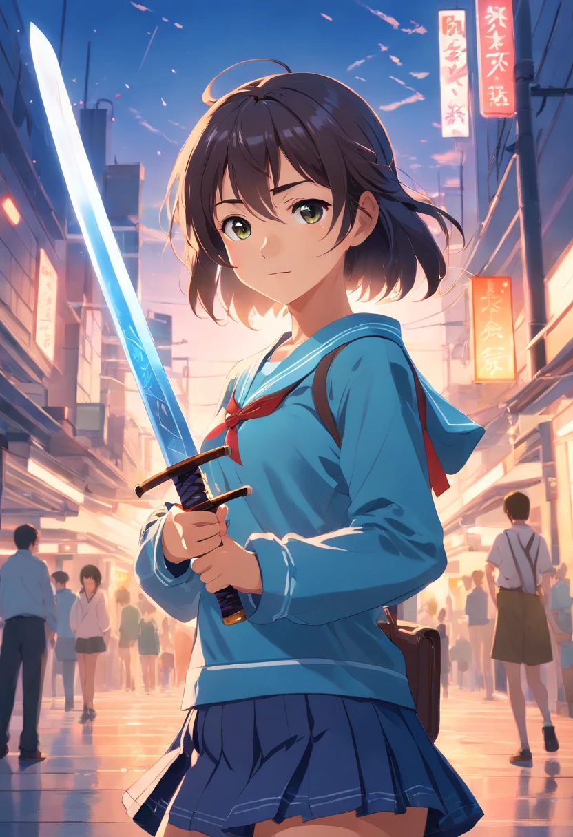High school girl with Japan sword