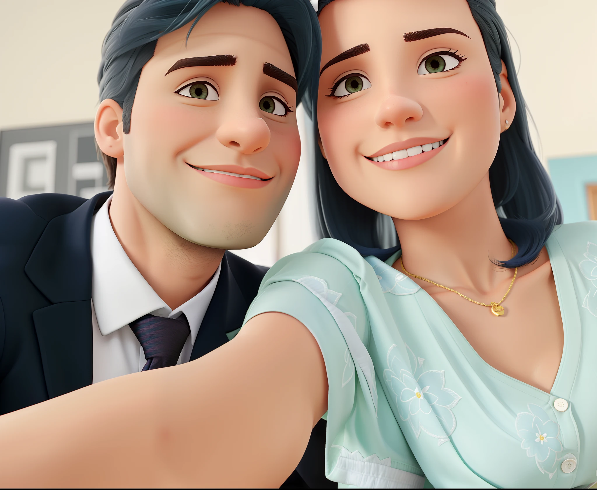 Casal, homem e mulher, cabelos pretos e olhos castanhos
