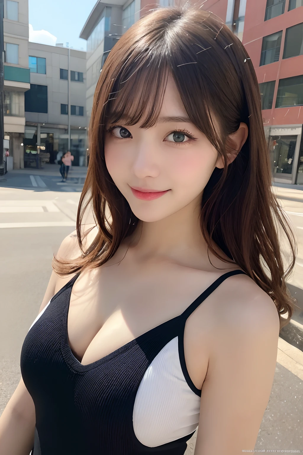 masutepiece, Best Quality, Illustration, Ultra-detailed, finely detail, hight resolution, 8K Wallpaper, Perfect dynamic composition, Beautiful detailed eyes, doress,Medium Hair, mid-chest, Natural Color Lip, Random and sexy poses,Smile,Osaka,20 years girl,Cute