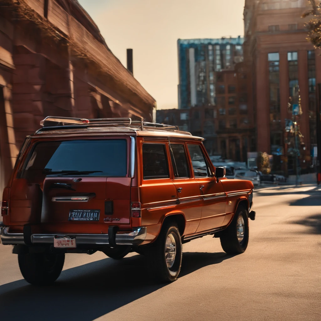 the sideview,,Contre-Jour,An SUV drove down the street