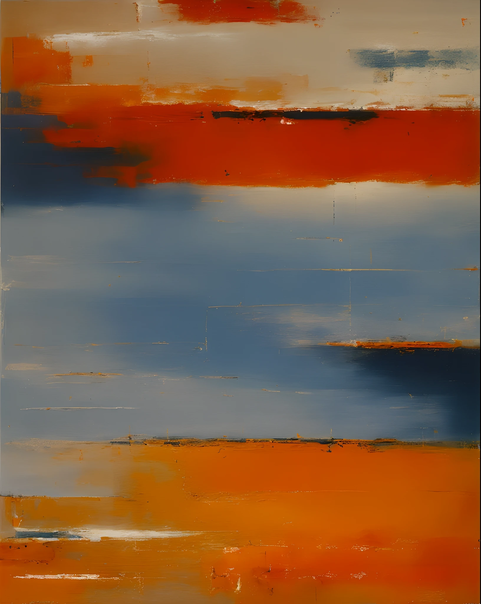 Gerhardt Richter style painting about sailing in brown, blue-grey, tan and a little bit of orange