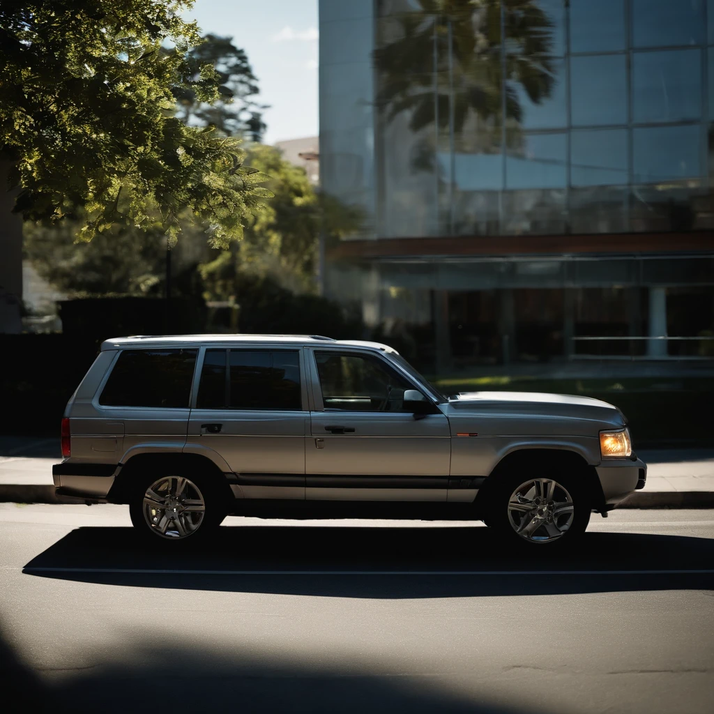 the sideview，the sideview，Contre-Jour，An SUV drove down the street，Rapid