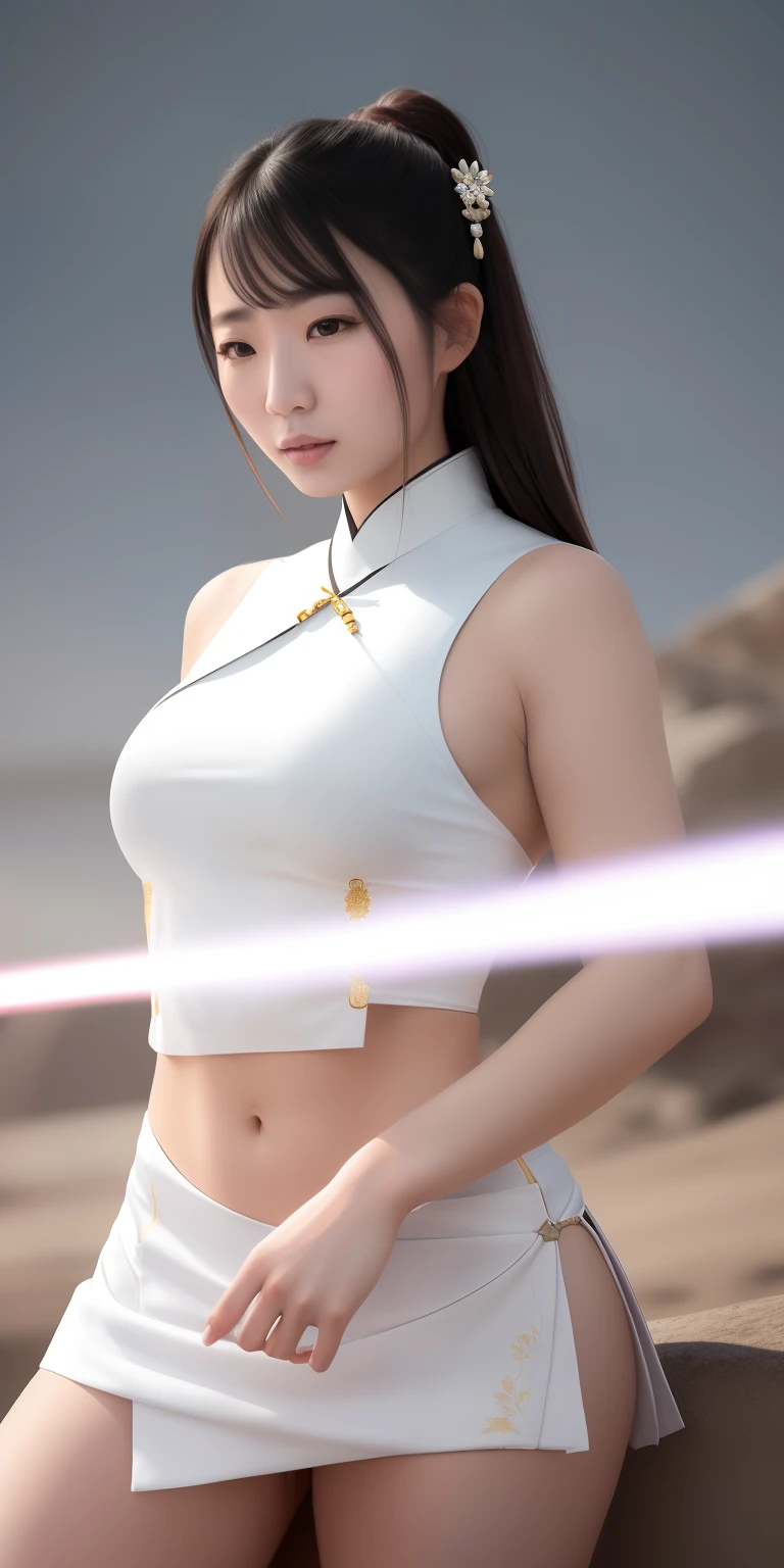 a girl, Ancient Chinese attire, corpo inteiro, luz solar, rosto claro, fundo branco limpo, master part, Super Detalhe, Epic composition, Ultra HD |, alta qualidade, extremamente detalhado, Arte Oficial, papel de parede uniforme 8k, Super Detalhe, 32k