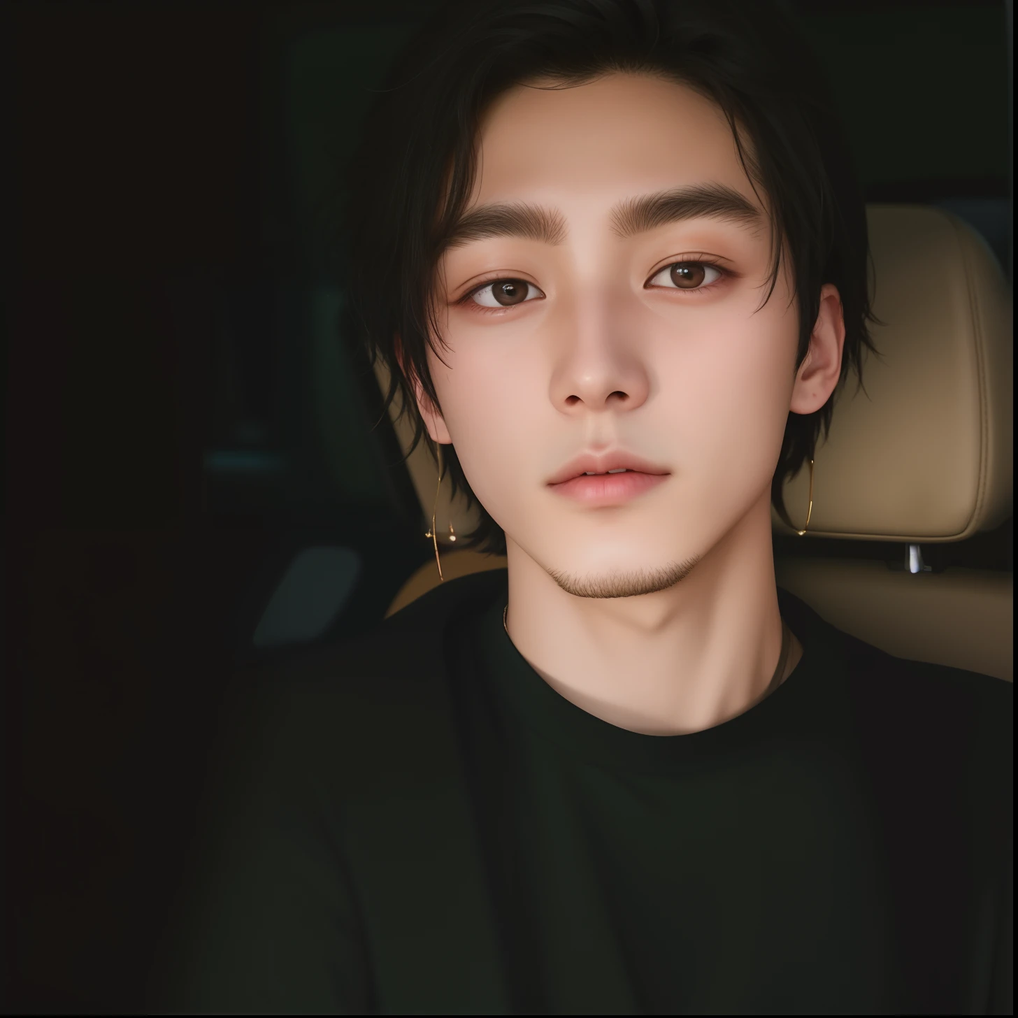 There's a woman who's sitting in a car with a cell phone., Cai Xukun, jungkook, inspirado por Bian Shoumin, taken in the early 2020s, he is about 2 0 years old, he is about 20 years old, Hyung Tae, androgynous face, Tiro a la cabeza de medio cuerpo, he is about 2 5 years old