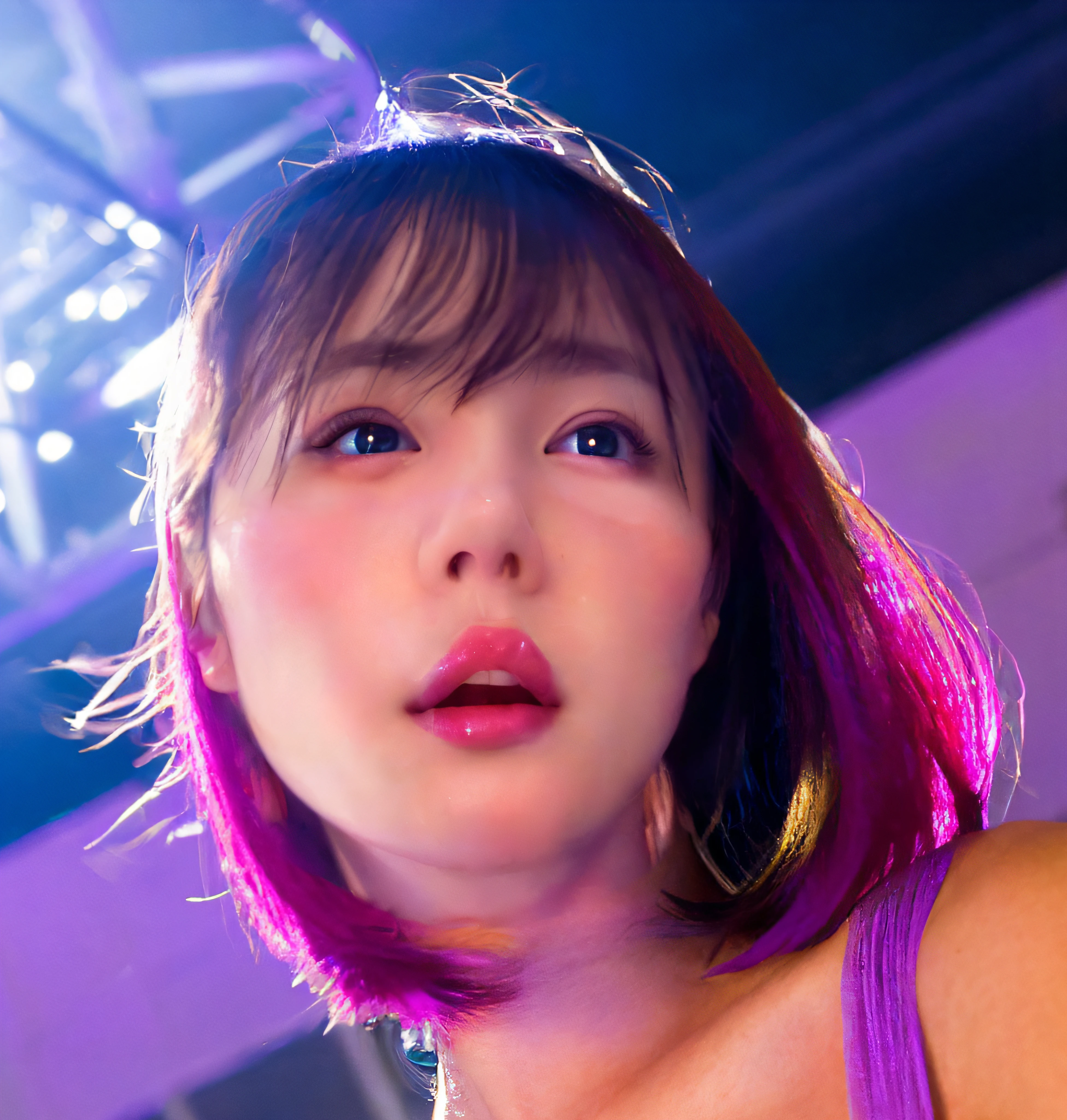 narrowing between the left and right eyes,、bite a little on your teeth(8k, RAW photo, best quality, masterpiece:1.2), (realistic, photo-realistic:1.4), (extremely detailed 8k wallpaper), sharp focus, depth of field, blur background, bokeh,  cinematic lighting, soft light, upper body, 20 years old cute actress