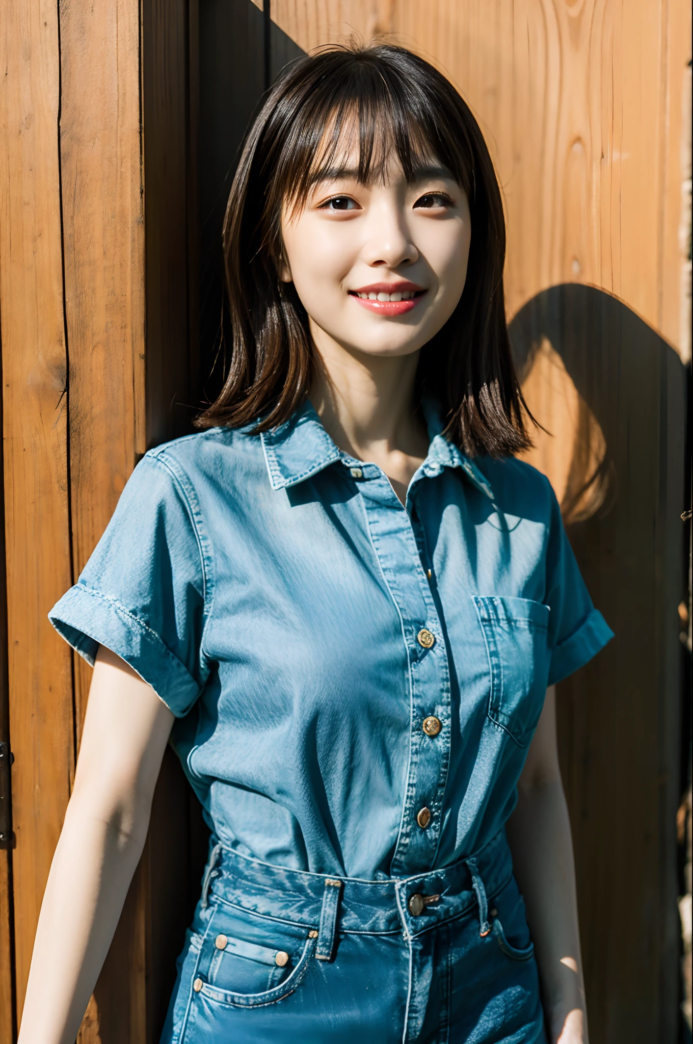 (((Best image quality,8K quality),tmasterpiece)), Drawing style tag: Natural casual hairstyle:1.2, dress detailed:1.1, The body emphasized: 1. Slender female abs:1.3, plumw:1.2, Summary of body details: Refined face:1, 二重まぶた:1, ssmile:1, Picture scene details: Beautiful village, Female life.