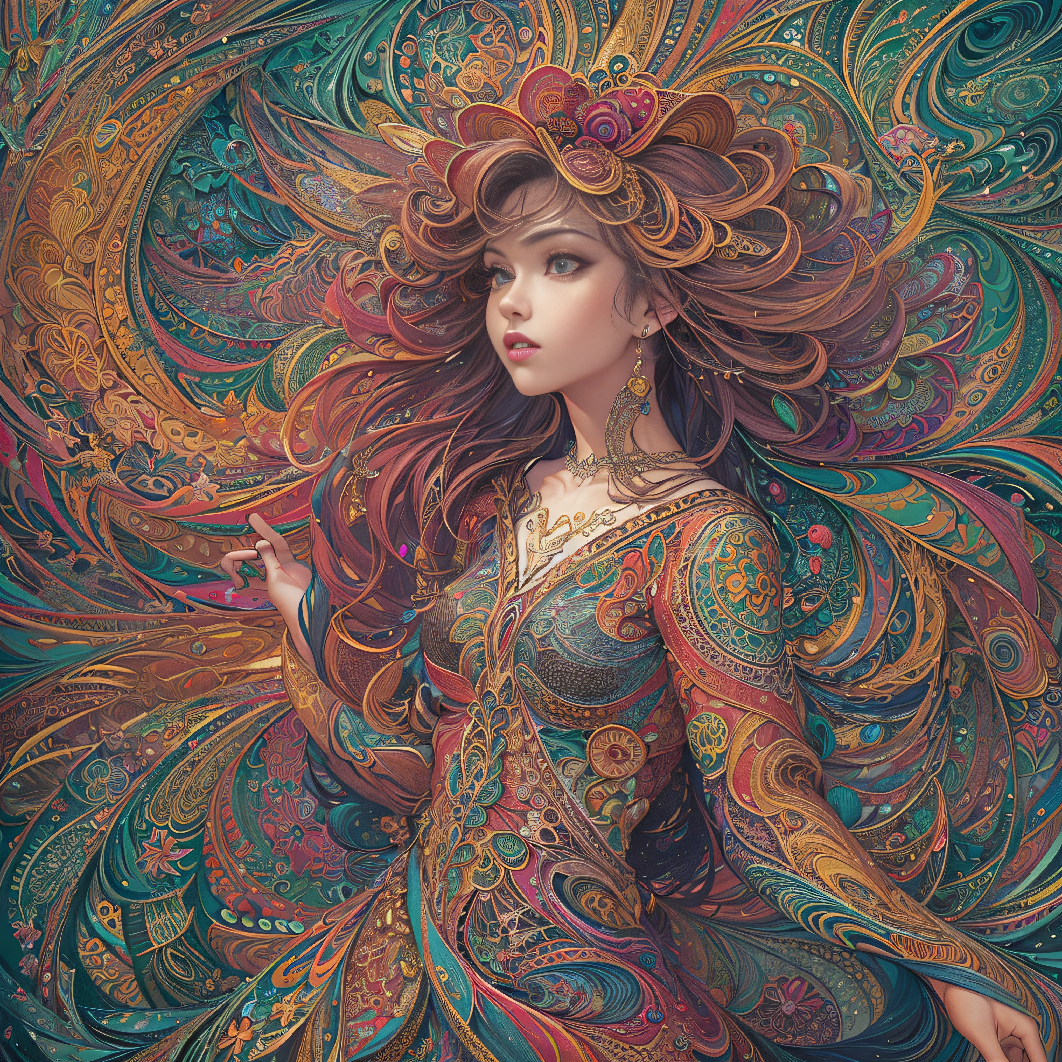 (masterpiece, top quality, best quality, official art, beautiful and aesthetic:1.2), (1girl:1.3), extremely detailed,(fractal art:1.2),colorful,highest detailed,(zentangle:1.2), (dynamic pose), (abstract background:1.5), (treditional dress:1.2), (shiny skin), (many colors:1.4), upper body