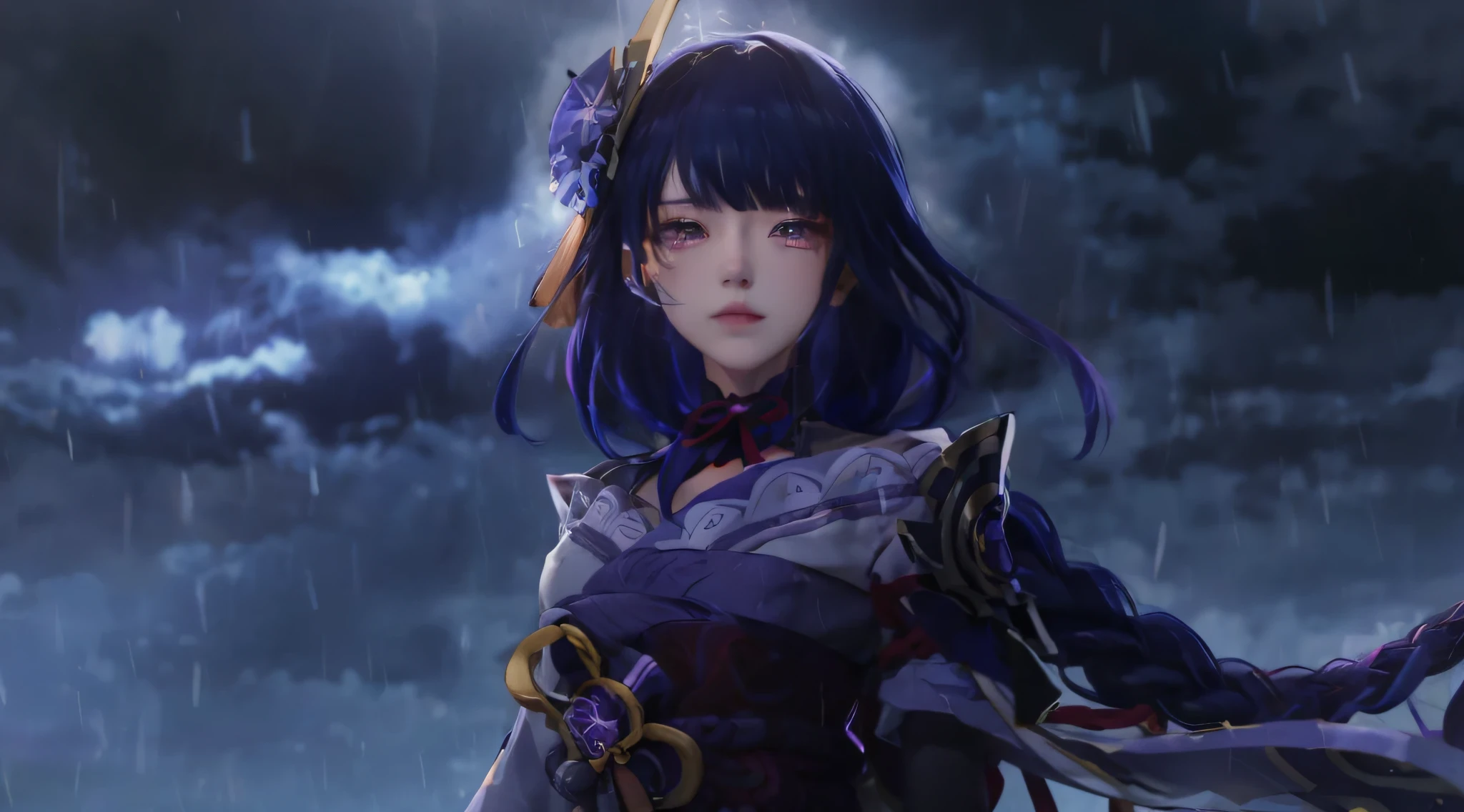 anime girl with purple eyes and purple hair in the rain, ayaka genshin impact, ayaka game genshin impact, keqing from genshin impact, zhongli from genshin impact, genshin impact character, onmyoji portrait, shalltear bloodfallen, from the azur lane videogame, genshin, shalltear from overlord