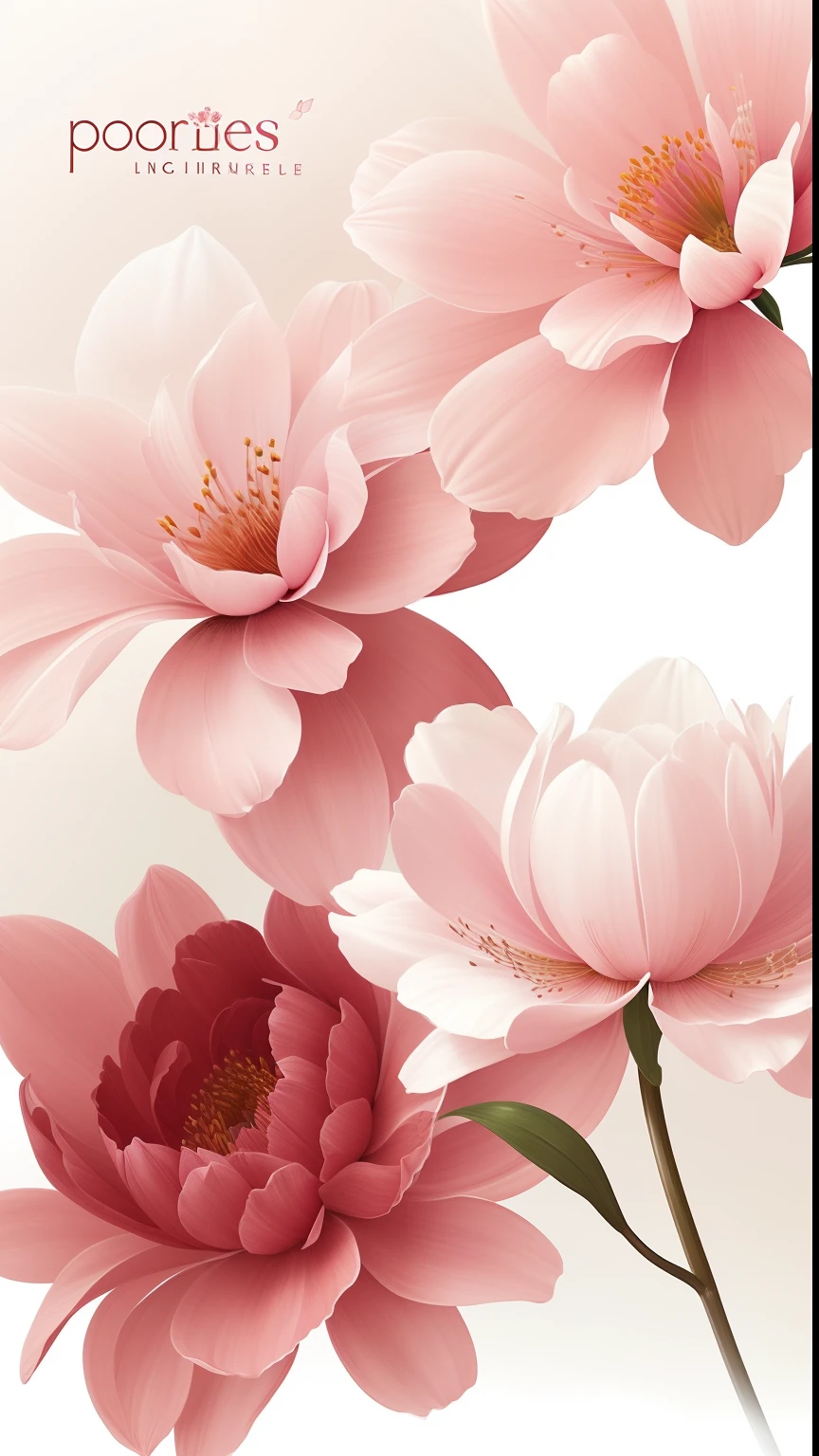 there are three flowers that are on a white background, detailed flowers, elegant flowers, soft flowers, blooming flowers, flowers and blossoms, pink flowers, beautiful large flowers, floral details, celestial red flowers vibe, floral design, exquisite floral details, beautiful flowers, elegant digital painting, realistic flowers oil painting, floral wallpaper, pretty flowers, elegant and refined painting, painting of beautiful