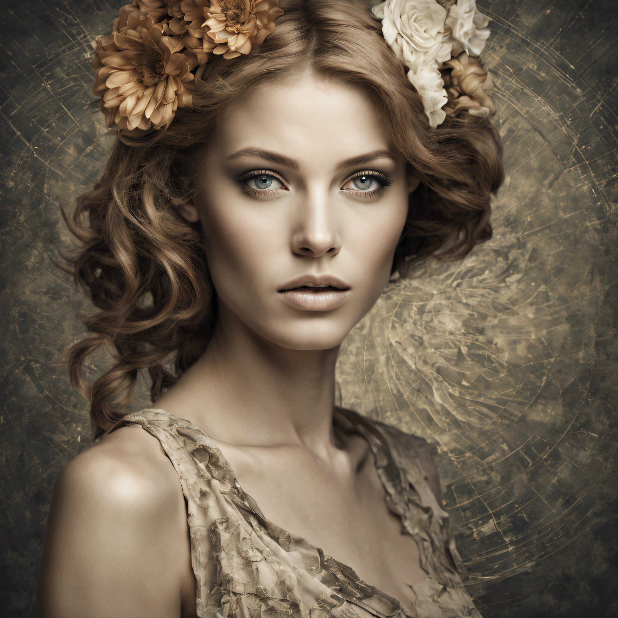 Fibonacci sequence and beauty, feminine, portrait of a beautiful young woman, rich textures, organic and lovely