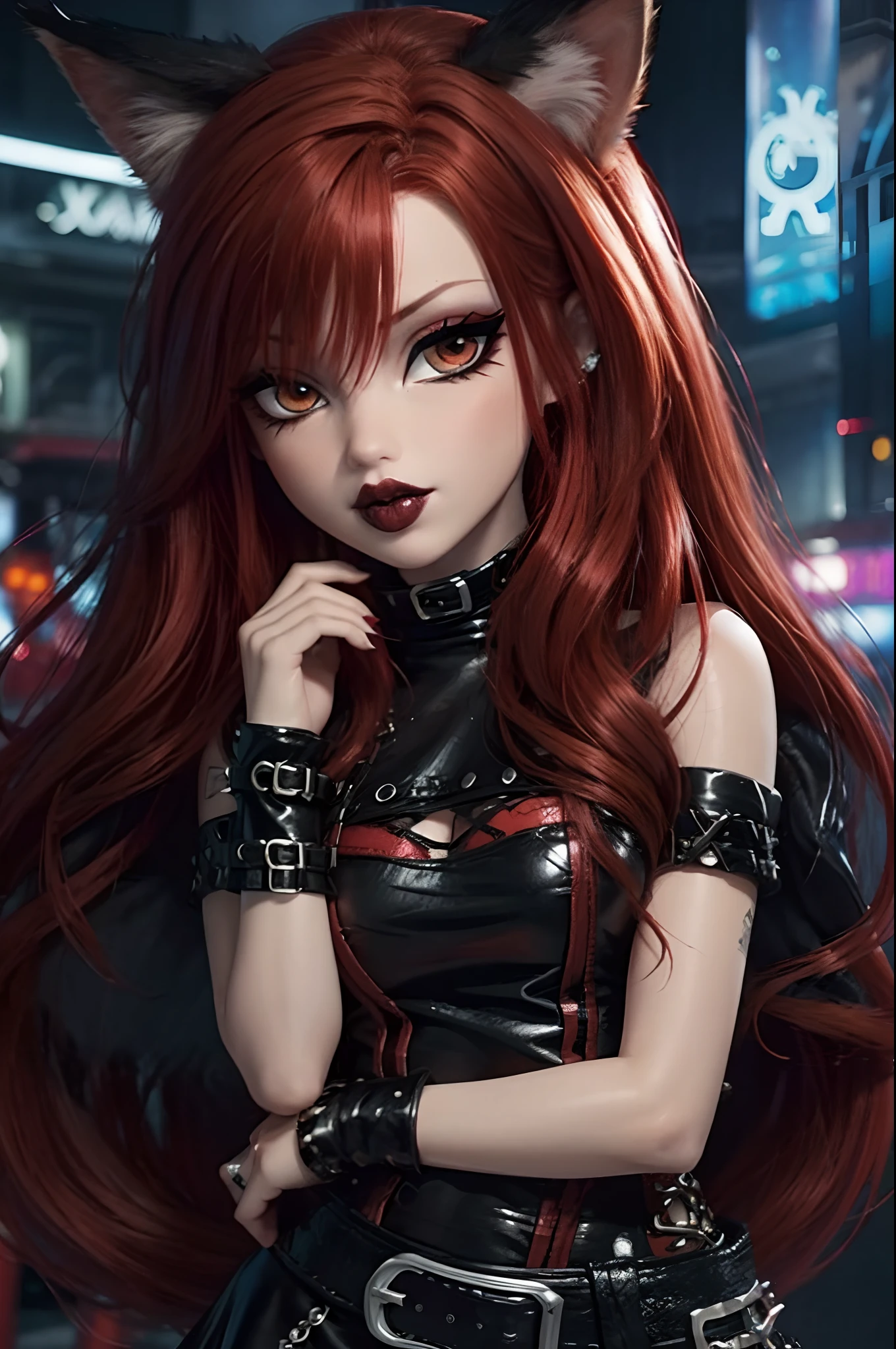 Ginger hair, red head, emo punk girl, goth girl, fox ears, punk princess, emo red head, bratz doll