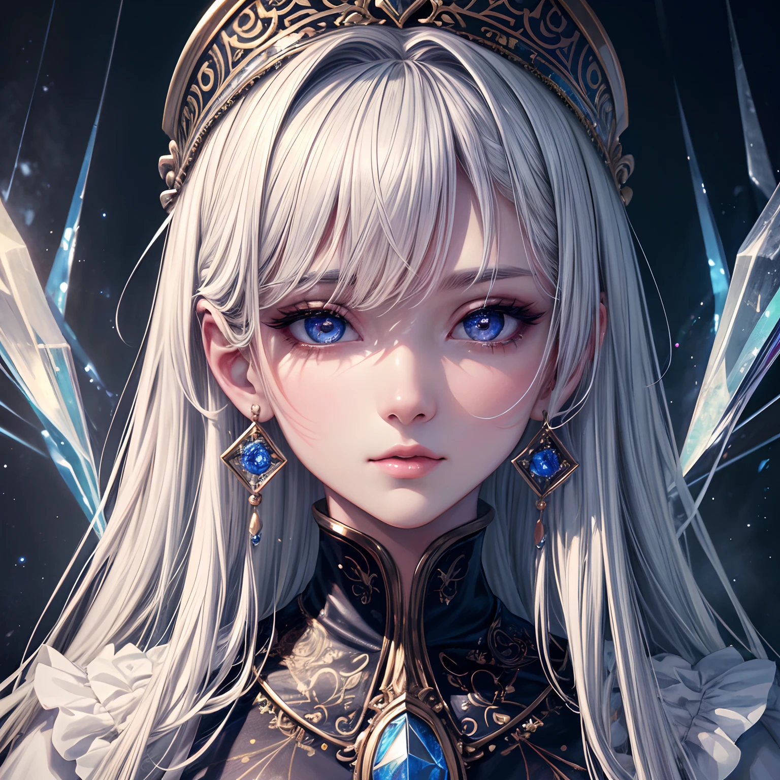 (best quality, highres:1.2), ultra-detailed, mystical, ethereal atmosphere, beautiful detailed eyes, detailed lips, front-facing portrait, nostalgic vibes, crystal-like, fortune teller, masterpiece, shrinking rate