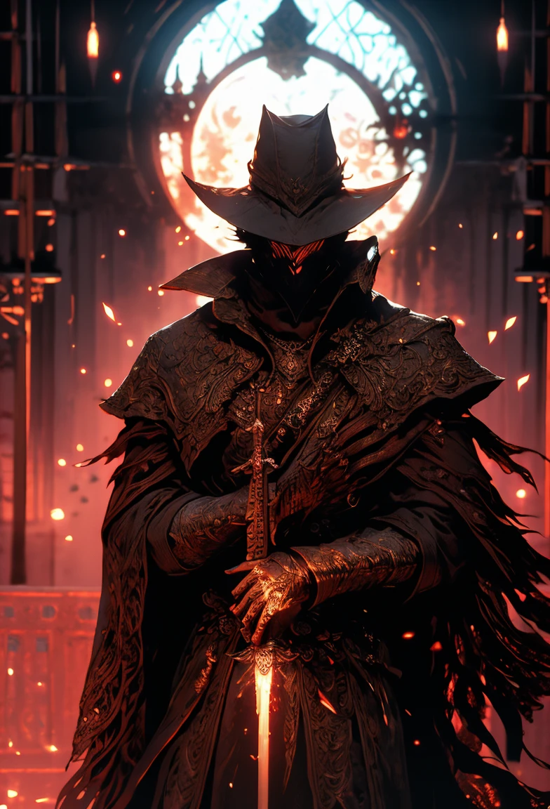 "An awe-inspiring male paladin wielding a sword imbued with red radiant light, emanating potent light magic. The scene is set in a dark and mysterious cityscape, illuminated by the glow of the paladin's sword. The composition is expertly crafted, with breathtaking attention to detail and cinematic lighting. The overall aesthetic is reminiscent of Fujifilm photography, capturing the beauty and depth of the scene."