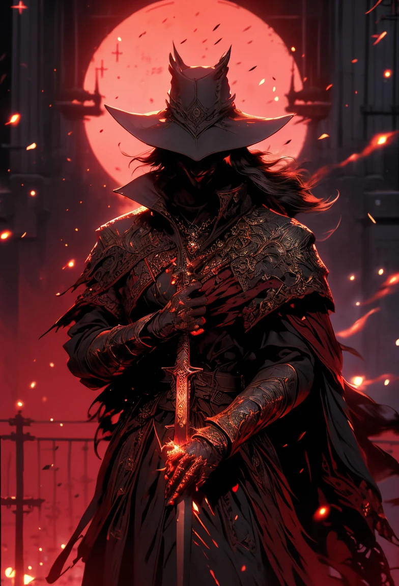 "An awe-inspiring male paladin wielding a sword imbued with red radiant light, emanating potent light magic. The scene is set in a dark and mysterious cityscape, illuminated by the glow of the paladin's sword. The composition is expertly crafted, with breathtaking attention to detail and cinematic lighting. The overall aesthetic is reminiscent of Fujifilm photography, capturing the beauty and depth of the scene."