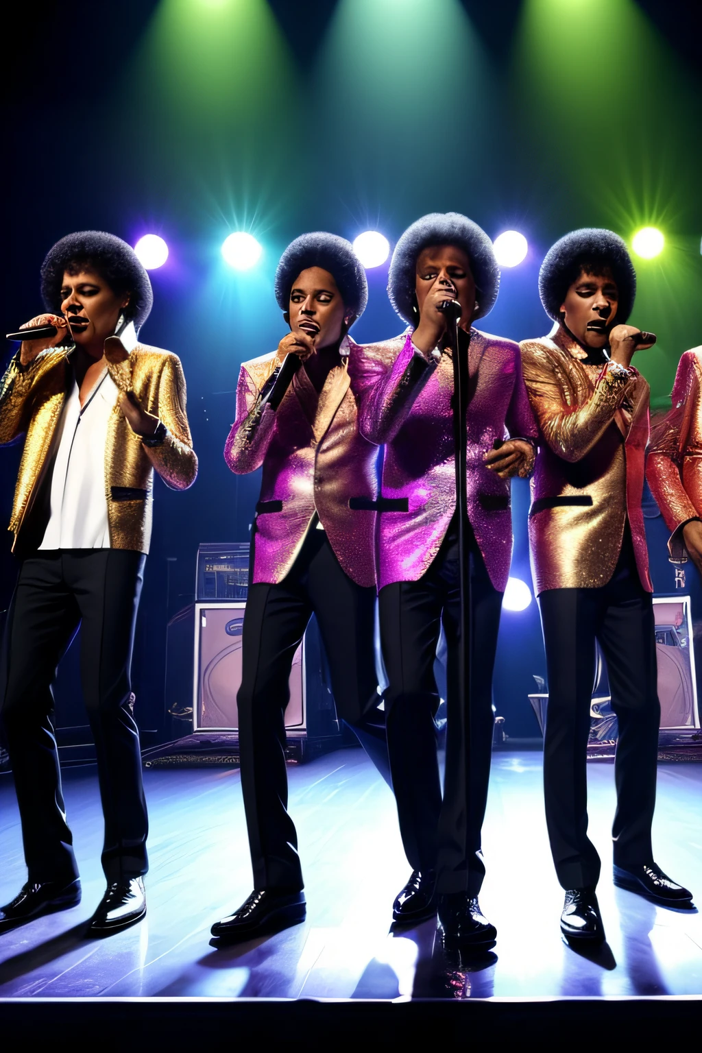 los jackson 5 en un concierto en una plataaforma con luces lasser