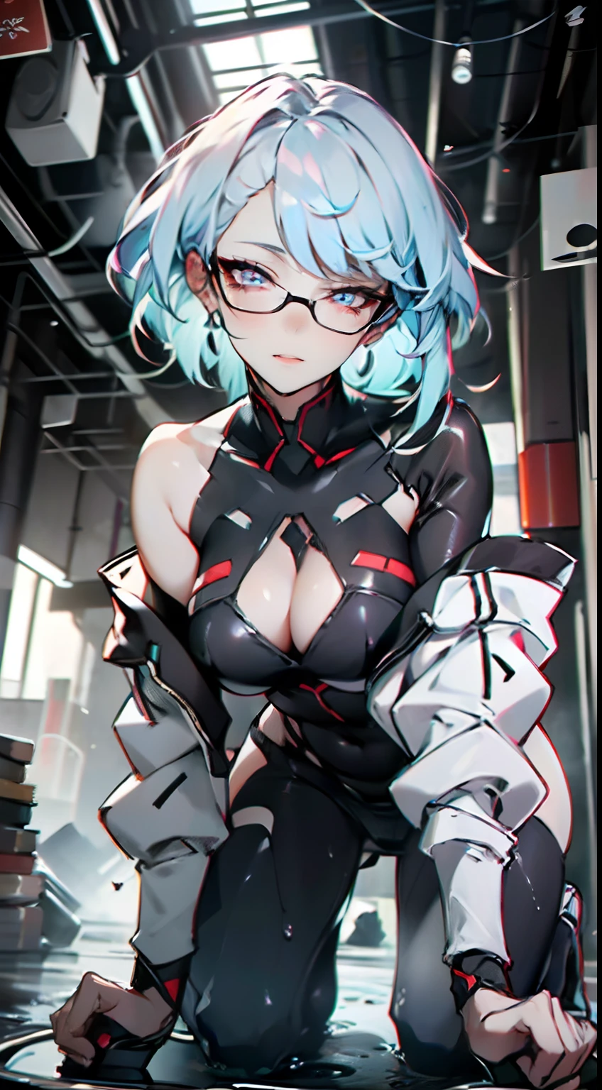 Cute girl,(((1girll))),((A girl with extremely cute and beautiful brunette hair)),
(Large breasts:1.4),(((Black hair:1.35,Colored inner hair,Ear breathing,Large hair,Tomboy hairstyle))),((Green eyes,Perfect eyes,Upturned eyes:1.3,Beautiful detailed eyes,fine detailed beautiful eyes:1,big highlight on eyes:1.2,slanty eyes)),((Fat)),((Glossy glossy skin:1.5,Bright Skin: 1.5,dark tanned skin,Shiny skin,very shiny skin,shining body,plastic glitter skin,exaggerated shiny skin,brightskin,Wet legs))),(spider lower abdomen,Narrow waist,Wide buttock,atheletic body,inflated legs,delicate detailed fingers,Detailed body,human hand,(Detailed face)),
Cute,slutty,Seductive,Erotic,(((NSFW))),
((((Glasses)))),(((Wearing a white dress jacket,Black dress pants,))),(((Huge cleavage))),((Wet clothes,detailed outfits,Detailed clothes)),
(Dynamic pose:1.0),solofocus,Embarrassed,(Centered,scale to fit the dimensions,Rule of thirds),
Seaside cyberpunk city at night, There are bright neon lights and dark storm clouds and puddles,
high resolution, (Ultra detailed, Extremely detailed), (realistic artwork:1.37), 8K wallpaper,((Synthetic wave background theme)),((Vibrant colors)),(Intricate),Masterpiece,(Best quality),(NSFW:1.2),(8K,RAW photos,best qualtiy,tmasterpiece:1.4),hyper HD,(realisticlying,realisticlying:1.48),tilt of the head,cowboy lens,From the side Side,looking at viewert,,Beautiful lake,Zeiss 150mm f/ 2.8 Hasselblad, full bodyesbian、Feet、ultra-wide-angle,Open clothes,head looking up,stand posture,kneeling down,agony,teary,Huge bust,lying down,Sitting down,In a dark environment,the night,inside in room,In the cell