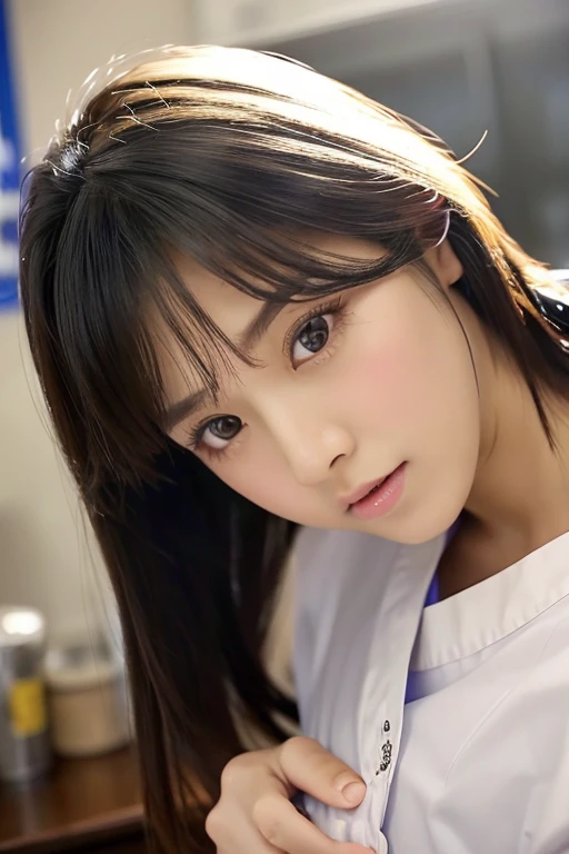 Dental assistant、Sexy woman in dental clinic、nurse's outfit,japanes,hospitals,a miniskirt,Erotic feeling,Kiss Face,sad Facial expression,embarassed expression,Alafed Girl, chiho, iwakura lain, closeup Iwakura Lain, With short hair, Shiori Teshirogi, Kotegawa Yui, hime-cut, She is 17 years old, sui ishida with black hair, lain iwakura, girl cute-fine-face, Clear pubic contours,(Small breasts), hight resolution, ighly detailed, top-quality, [​masterpiece:1.6],, ighly detailed, nffsw, finely detail, top-quality, , Cinematographic lighting, 1girl in、17 age、Cute Japan high school girl、perfect body type、, Cute droopy eyes、Beautiful big eyes、ultra-detailliert、hight resolution、Transcendent beauty　top-quality、​masterpiece、majicMIX Real、(Raw photography:1.2)、(Photorealsitic:1.4)、The beauty of beautiful details