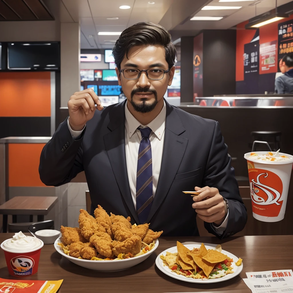 Dr Alphonse Mephesto eat Nacho Fried Chicken in Taco Bell on November 17 1999, China Cartoonist Art and ink drawing pixiv