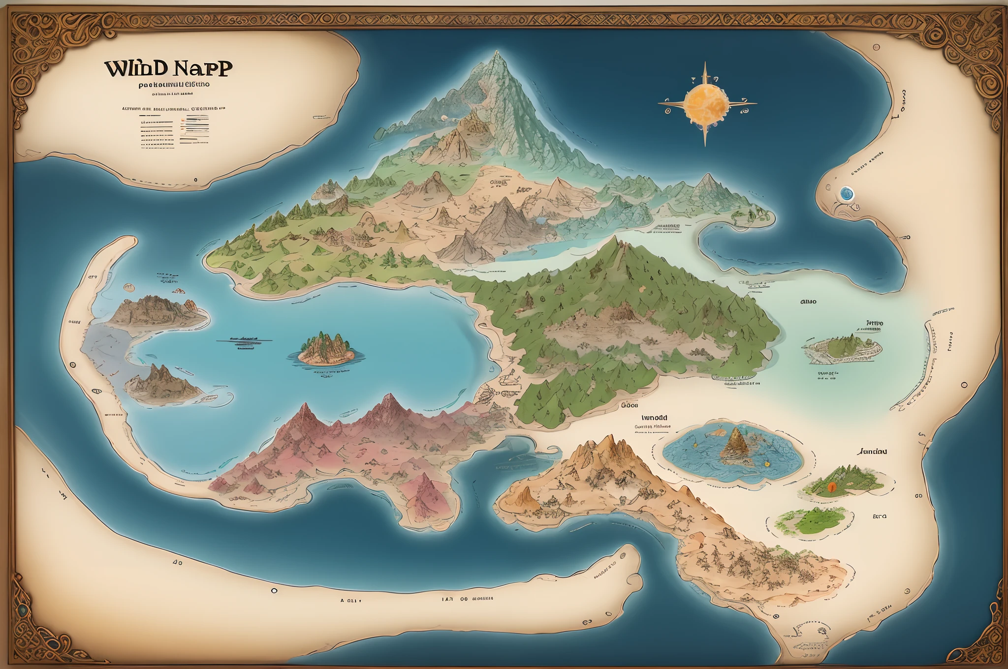 Sheet map, world, Middle-earth Tokkien World Style, several small continents