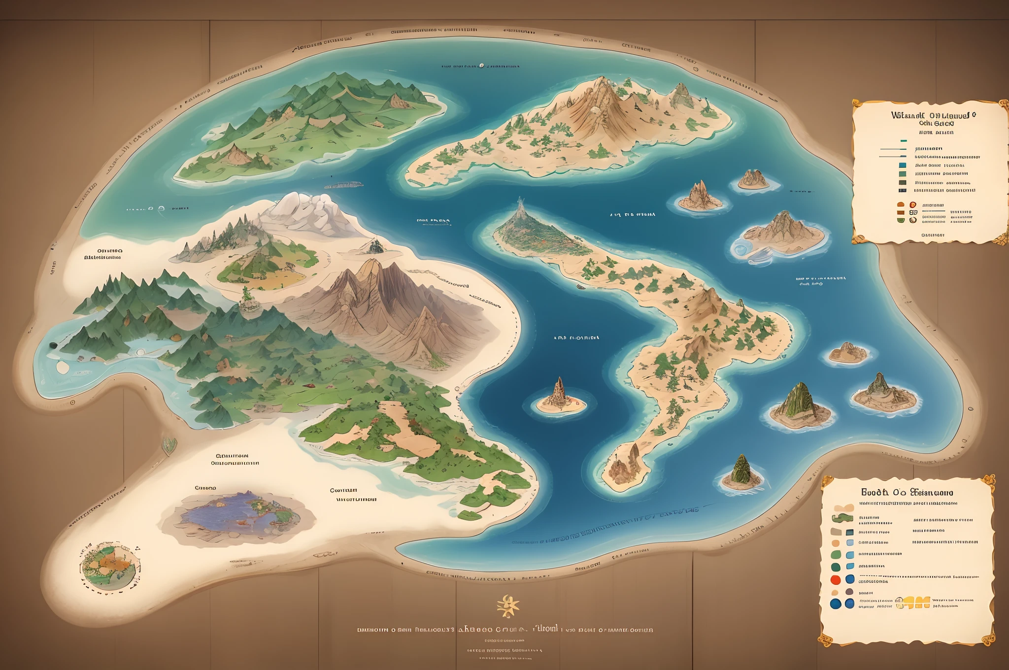 Sheet map, world, Middle-earth Tokkien World Style, several small continents
