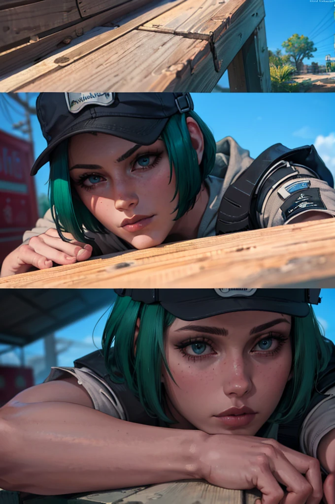 1girl, piledriver doggystyle, top-down bottom-up,, masterpiece, best quality, highly detailed, ela_(rainbow_six_siege), masterpiece, best quality, 1girl, solo, green hair, realistic, short hair, (insanely detailed, beautiful detailed face, beautiful detailed eyes, masterpiece, best quality)