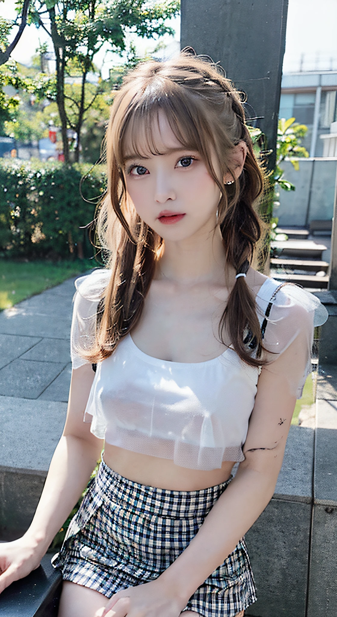 (masterpiece:1.2, Highest quality), (Realistic, photoRealistic:1.4), Beautiful illustrations, (Natural Side Lighting, Cinema Lighting), Browsing Caution,
View Viewer, (Bust up shot)、Front view:0.8, 1 girl, Japanese, high school girl, Perfect Face, Cute and symmetrical face, Shiny skin、
(Semi-short cut hair, Side Lock, Light pink hair), Parted bangs, Emerald green eyes, Long Eyelashes, (Big Breasts:0.8),
Beautiful Hair, Beautiful Face, Beautiful fine details, Beautiful clavicle, Beautiful body, Beautiful breasts, Beautiful fingers, Beautiful nipples、Beautiful armpits、Beautiful, perfectly aligned teeth、
((A cat suit with attention to detail、(Pastel blue floral lace pantieini checkered pleated skirt、Black garter stockings)、Shyness、(Open your mouth:1.3)、Red bow tie、Earrings、(topless:1.2)))、
((The background is night、moonlight、garden、firework、Night Festival))、 (Troubled face、Upward glance), (The skin is moist and wet:1.2)、(Semen is on it:1.6)、(Licking your fingers:1.2)