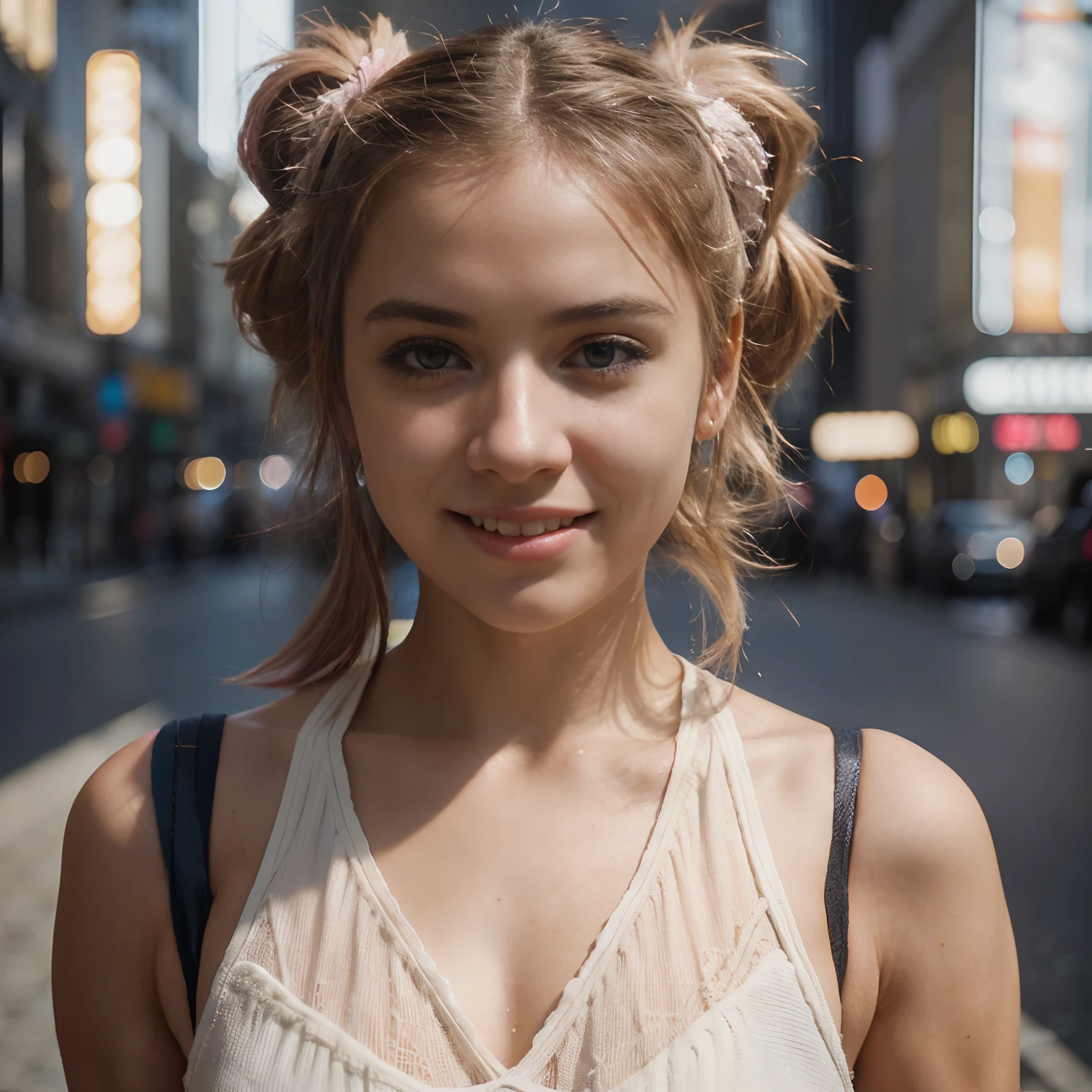 Nude night at Disneyland, naked, ( low twintails : 1.2 ), silver hair, Irish decent, pale skin, Minnie Ears, small breasts, maximum quality, perfect proportions, perfect face