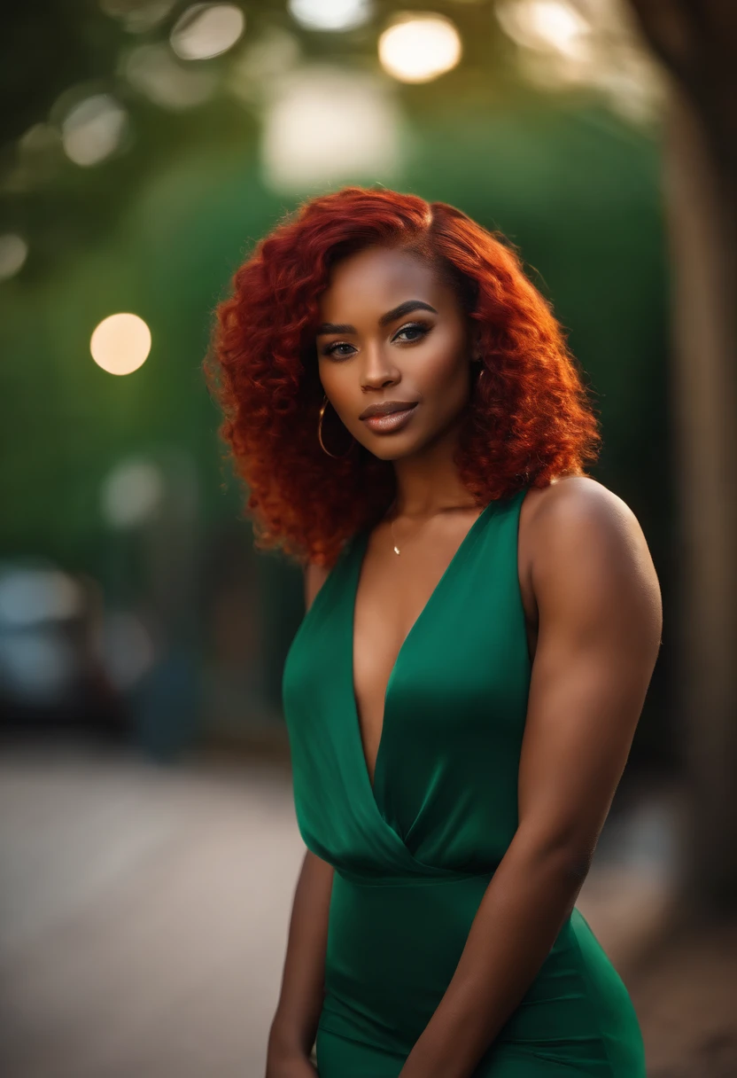 beautiful black and irish woman, instagram model, young 27 years old, caramel skin, lingerie , vibrant red hair, blue and green eyes, gorgeous facial features, feminine features, vibrant red body wave hair, radiant skin, soft lighting, diffused glow, most realistic, real quality, nikon d850, 85mm lens, high resolution