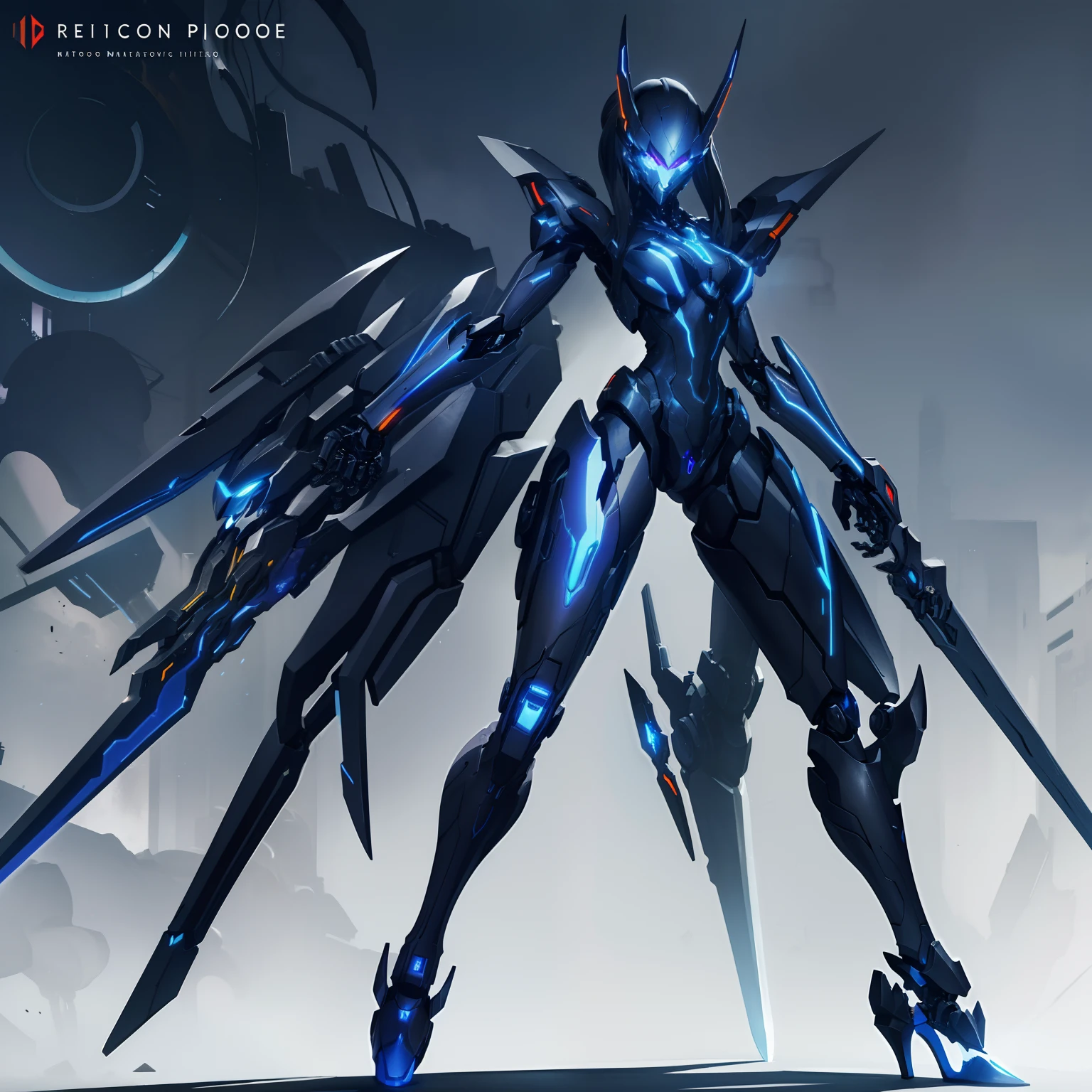 Realistic、Glowing eyes、Mecha with a sword(Nero、matted)、scientific fiction、Realistis、mechs、cyberpunked、Dark Fantasy、Robotic presence、Cybernetic Guardian、Wear a worn-out mechanical armor suit、slender、Streamlined、Feminine body shape、high-heels、length hair,)、Elegant and sharp focus、Pale and dark colors、masterpiece、(Street))、dynamicposes、battle action
