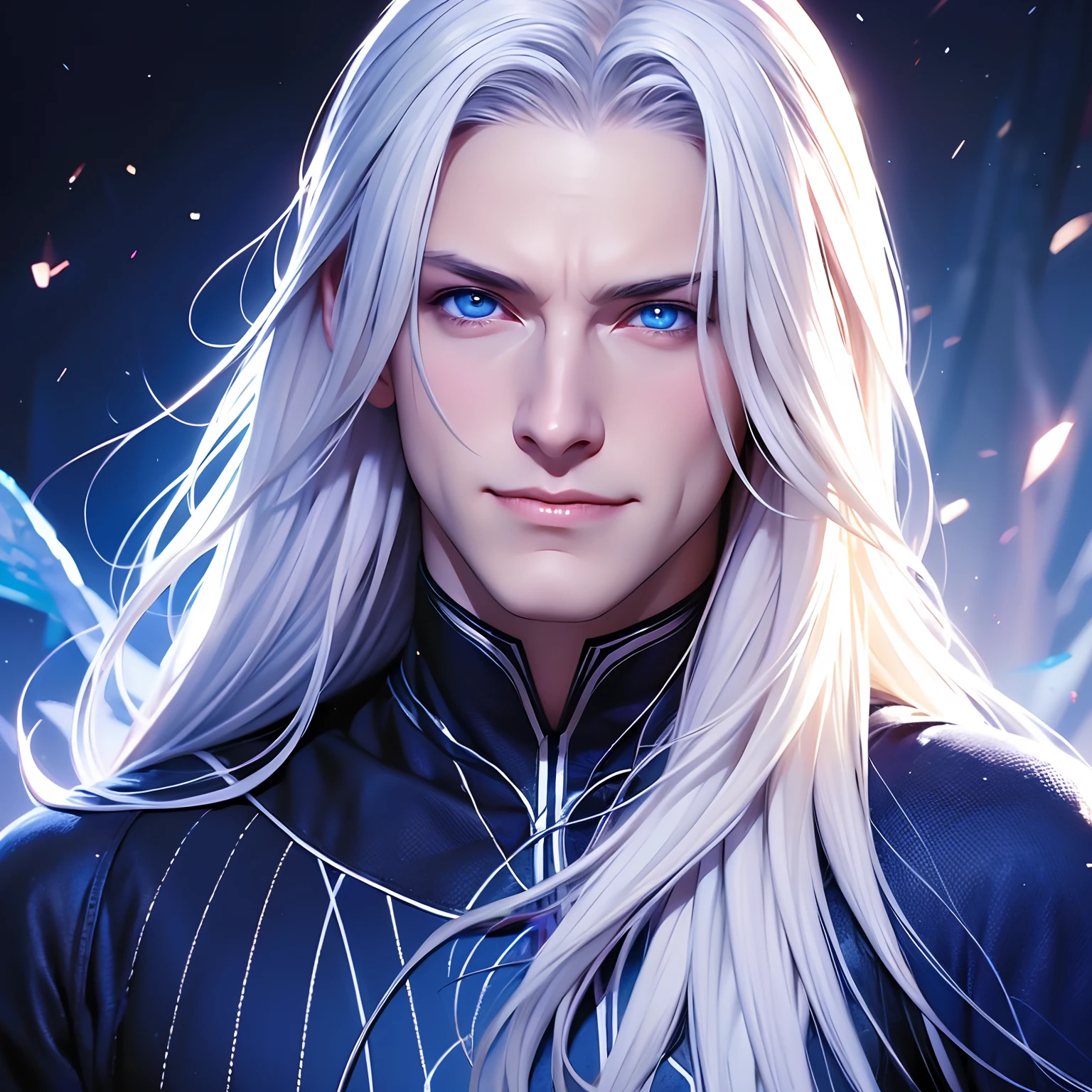 A close up of a person with long white hair and blue eyes - SeaArt AI