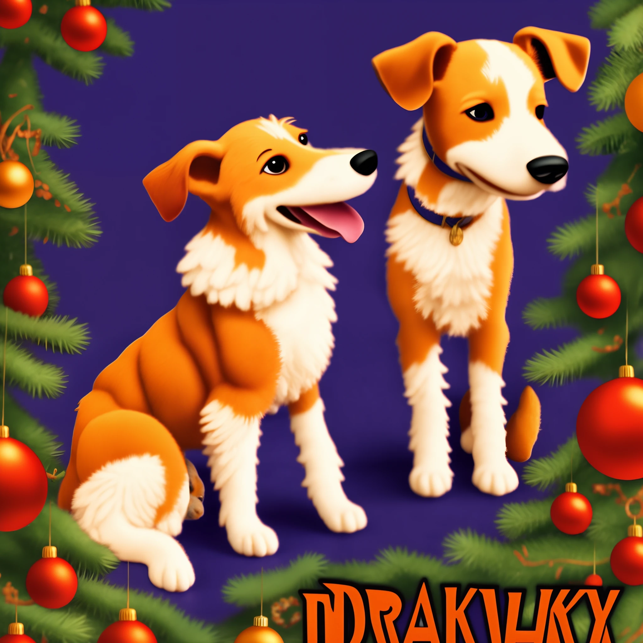“Disney Pixar inspired movie poster with the title Drake. In the image a golden doodle . The background of the image is Christmas . The scene should be in the distinct digital art style of Pixar, with a focus on character expressions, vibrant colors, and detailed textures which are characteristics of their animation.”