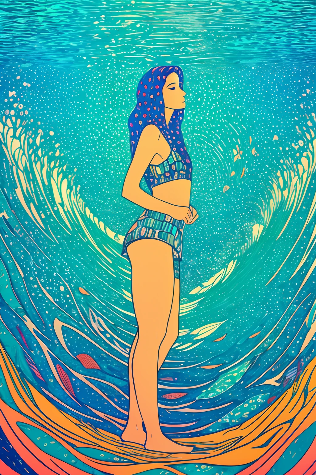 masterpiece,Siren acrylic watercolor painting,(Beautiful gradation created by layering),(Tarashikomi technique),A delicate touch